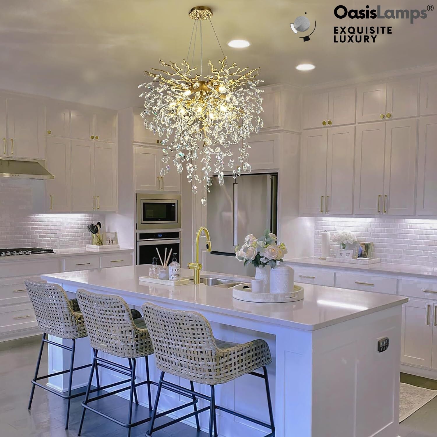 Frostleaf Grand Cascade Branches Chandelier 21'' 24" 32" 40"D#finish_brass,size_24"