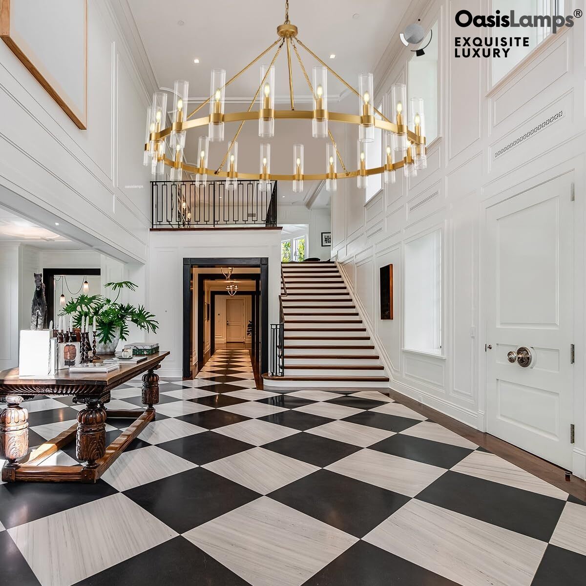 Cylora Glass Tube Round Chain Chandelier 48" 60" 70"D#Color_Brass,Size_60"