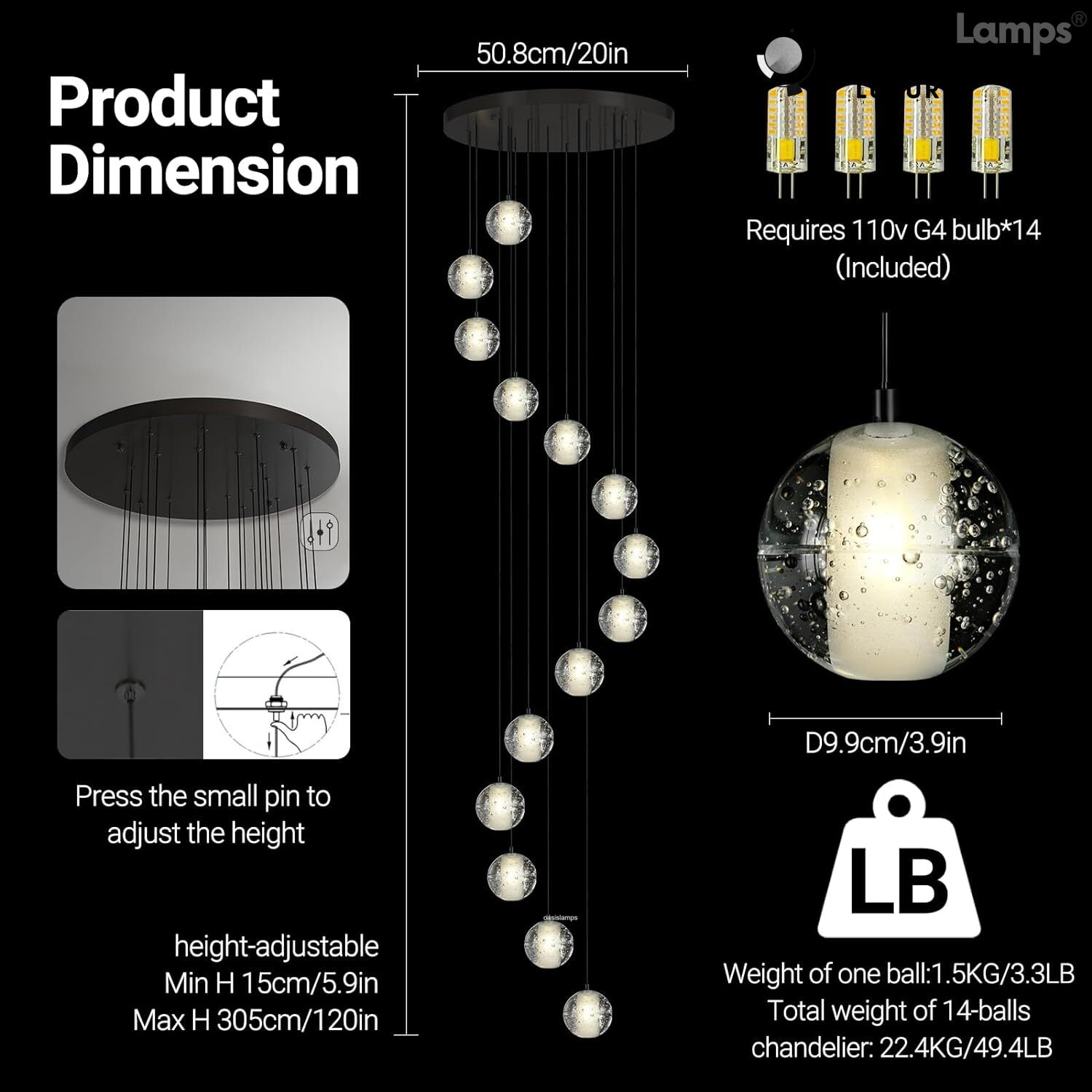 Pearl Ball Ceiling Chandelier 14 20 Light#Color_Black,size_14-light