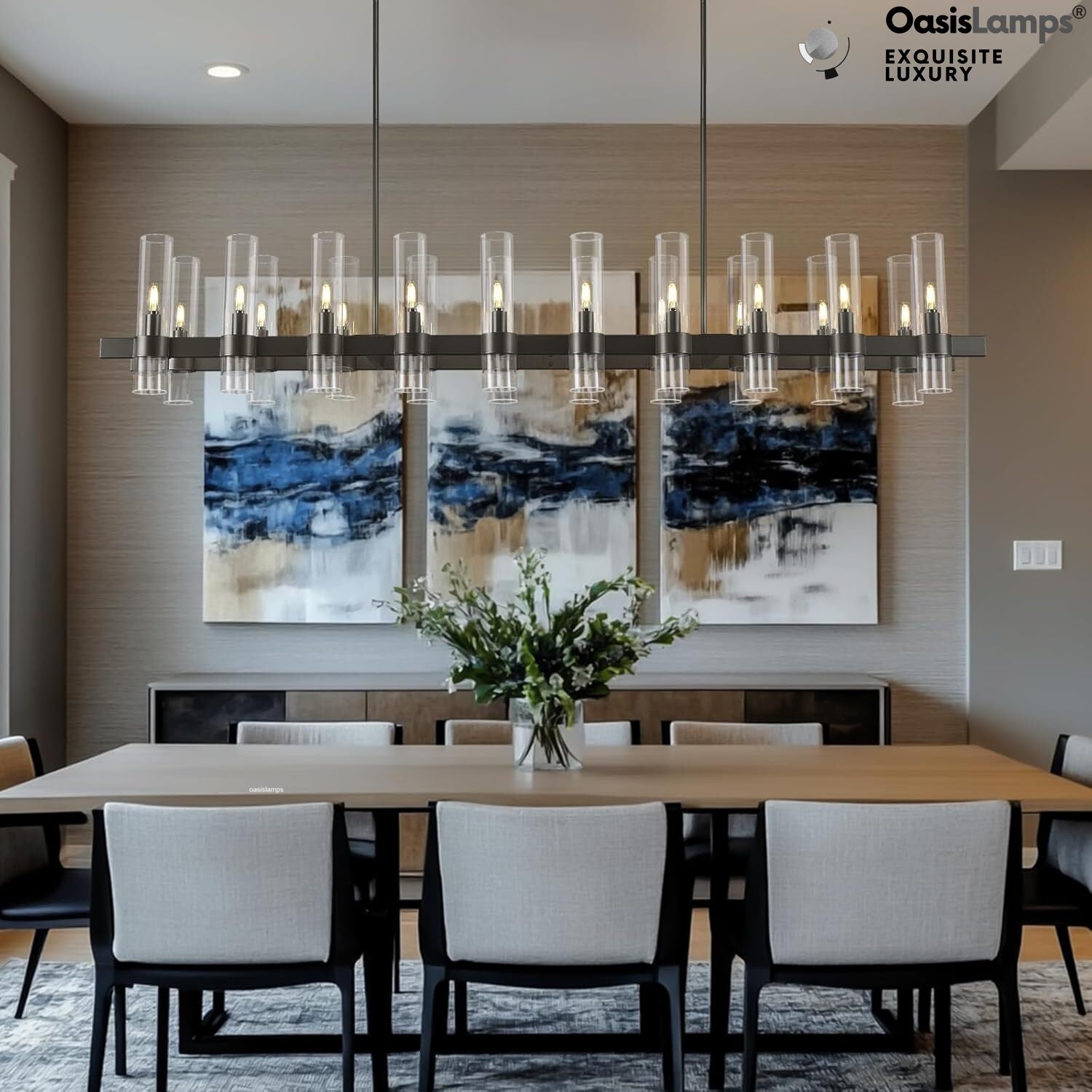 Cylora Glass Tube Rectangular Chandelier 54" 68"L#finish_black,size_68"