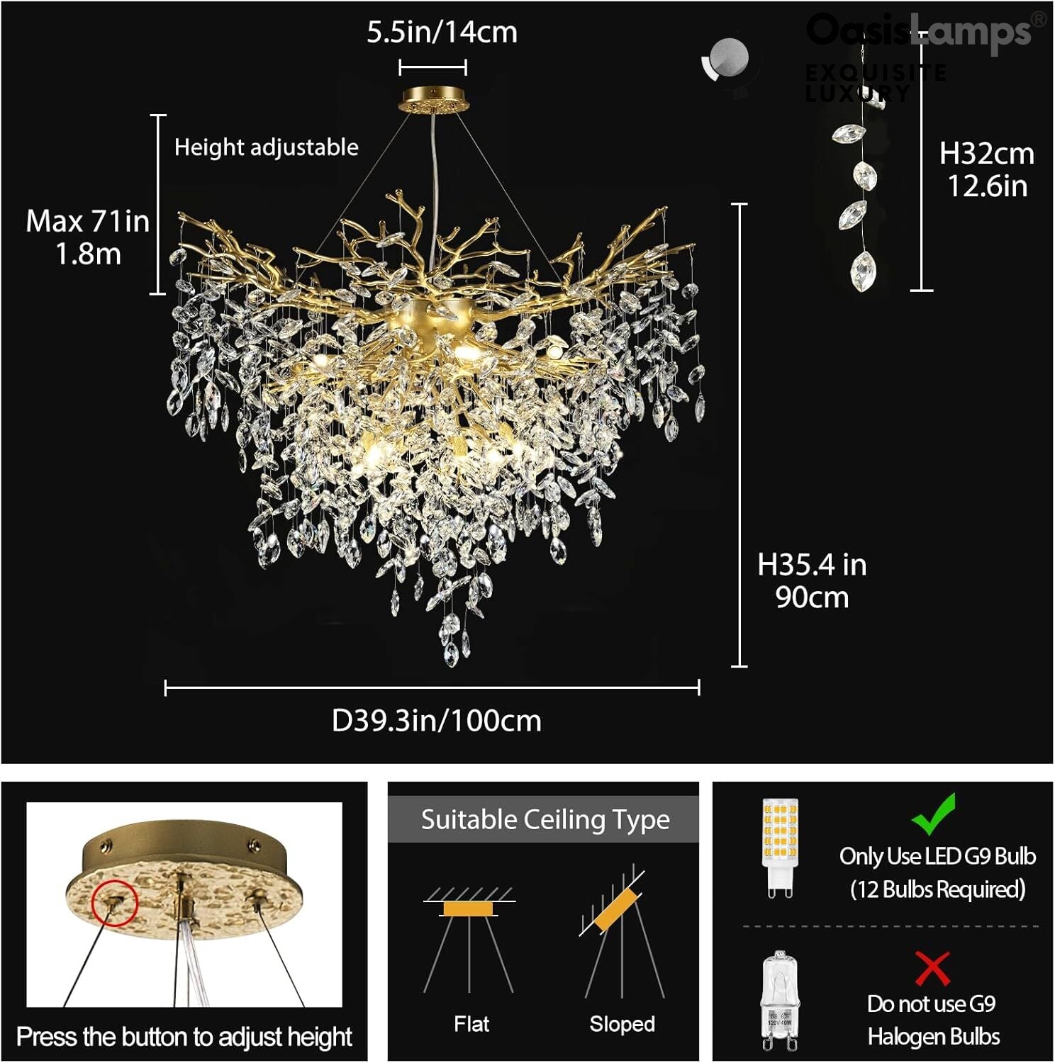 Frostleaf Grand Cascade Branches Chandelier 21'' 24" 32" 40"D#finish_brass,size_40"