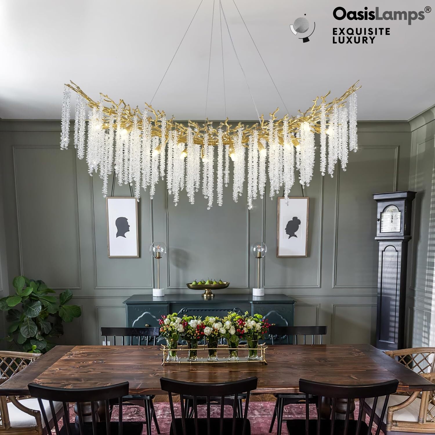 Snow Tree Branches Linear Chandelier 55''L#Color_brass