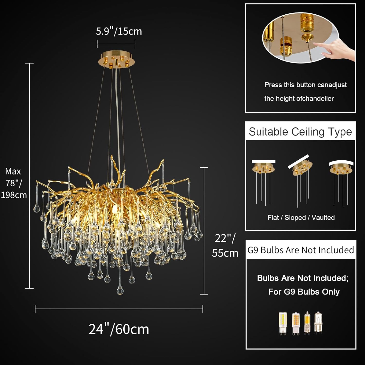 Teardrop Tree Branch Chandelier 23" 47"