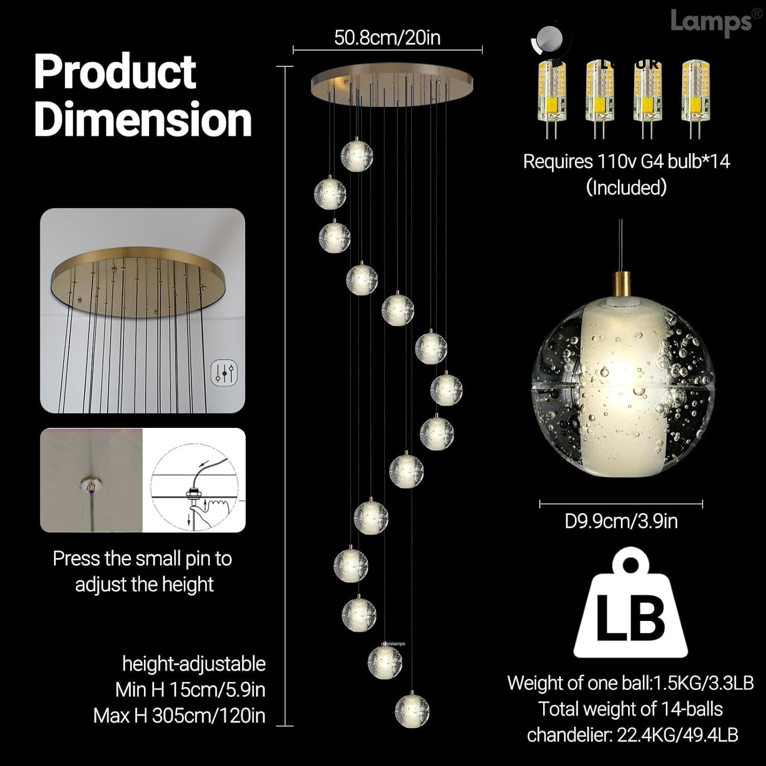 Pearl Ball Ceiling Chandelier 14 20 Light#Color_Brass,size_14-light