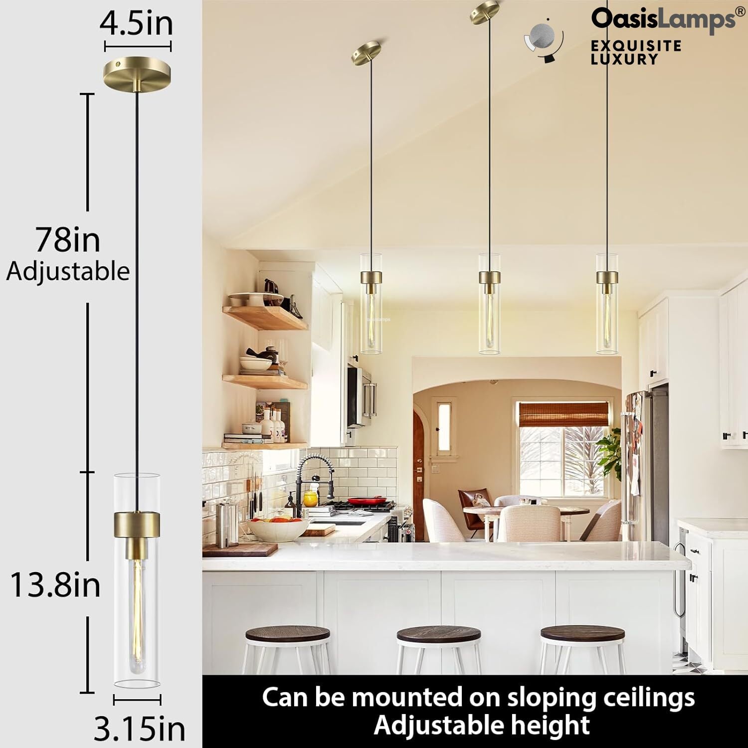 Cylora Glass Tube Pendant#Color_Brass