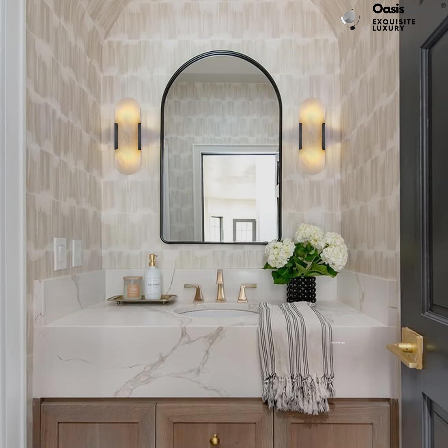 OpalEdge Oval Alabaster Wall Sconces 13.8" 19.7"H#Color_Bronze,size_13.8" H-1 Pack