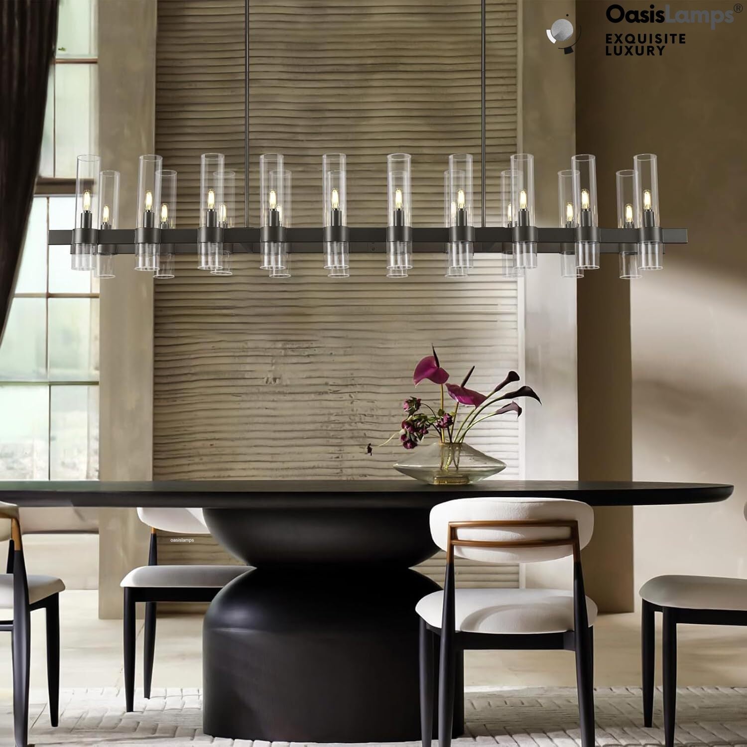 Cylora Glass Tube Rectangular Chandelier 54" 68"L#finish_black,size_68"