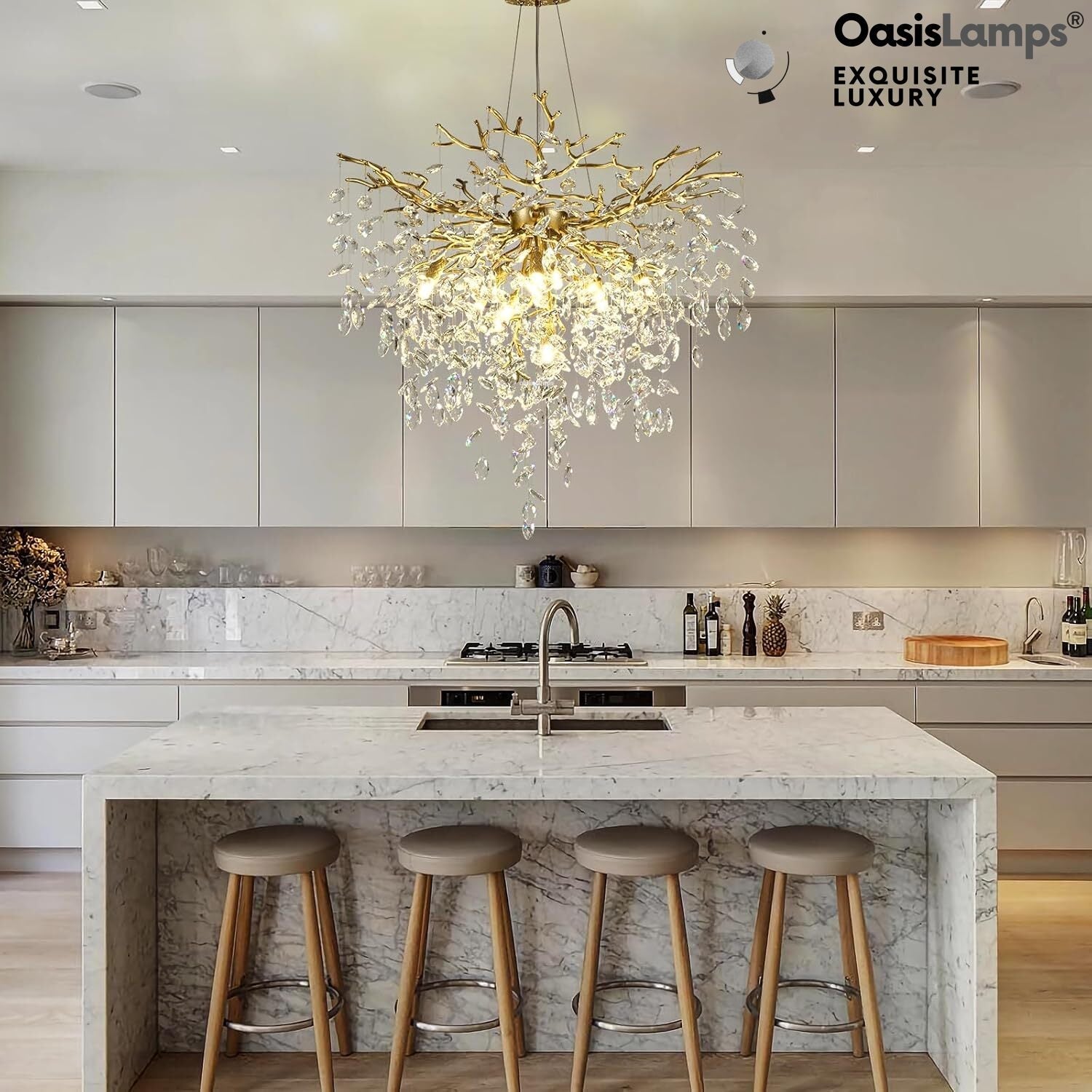 Frostleaf Grand Cascade Branches Chandelier 21'' 24" 32" 40"D#finish_brass,size_32"