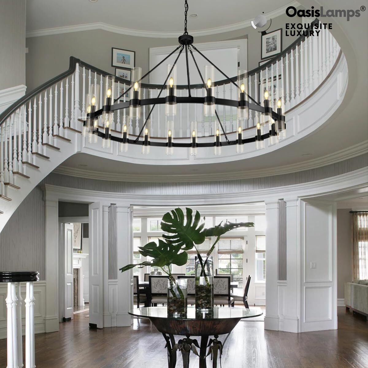 Cylora Glass Tube Round Chain Chandelier 48" 60" 70"D#Color_Black,Size_60"