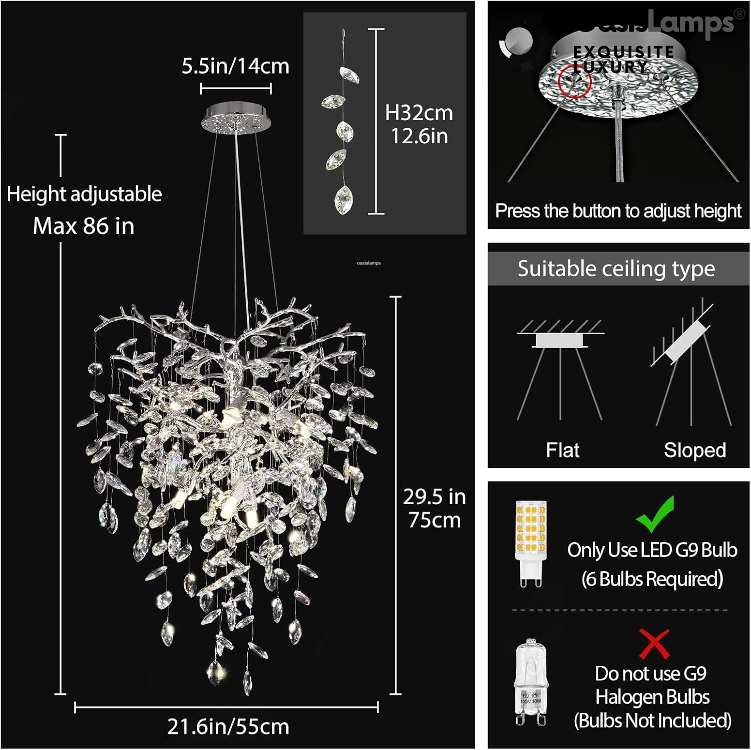 Frostleaf Grand Cascade Branches Chandelier 21'' 24" 32" 40"D#finish_silver,size_21"