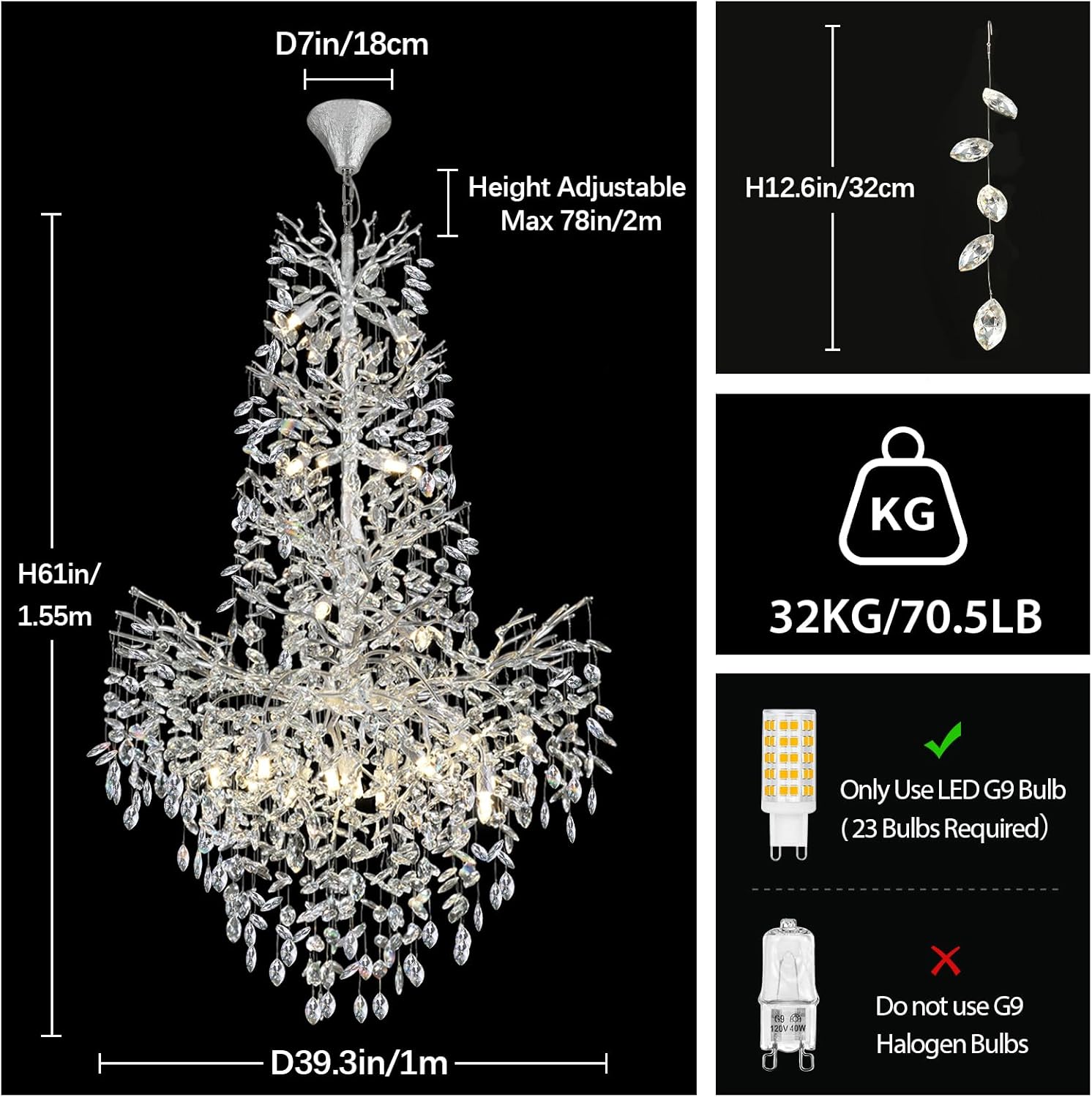 Frostleaf Cascade Grand Staircase Chandelier 61" 65"#Color_silver,Size_H61"