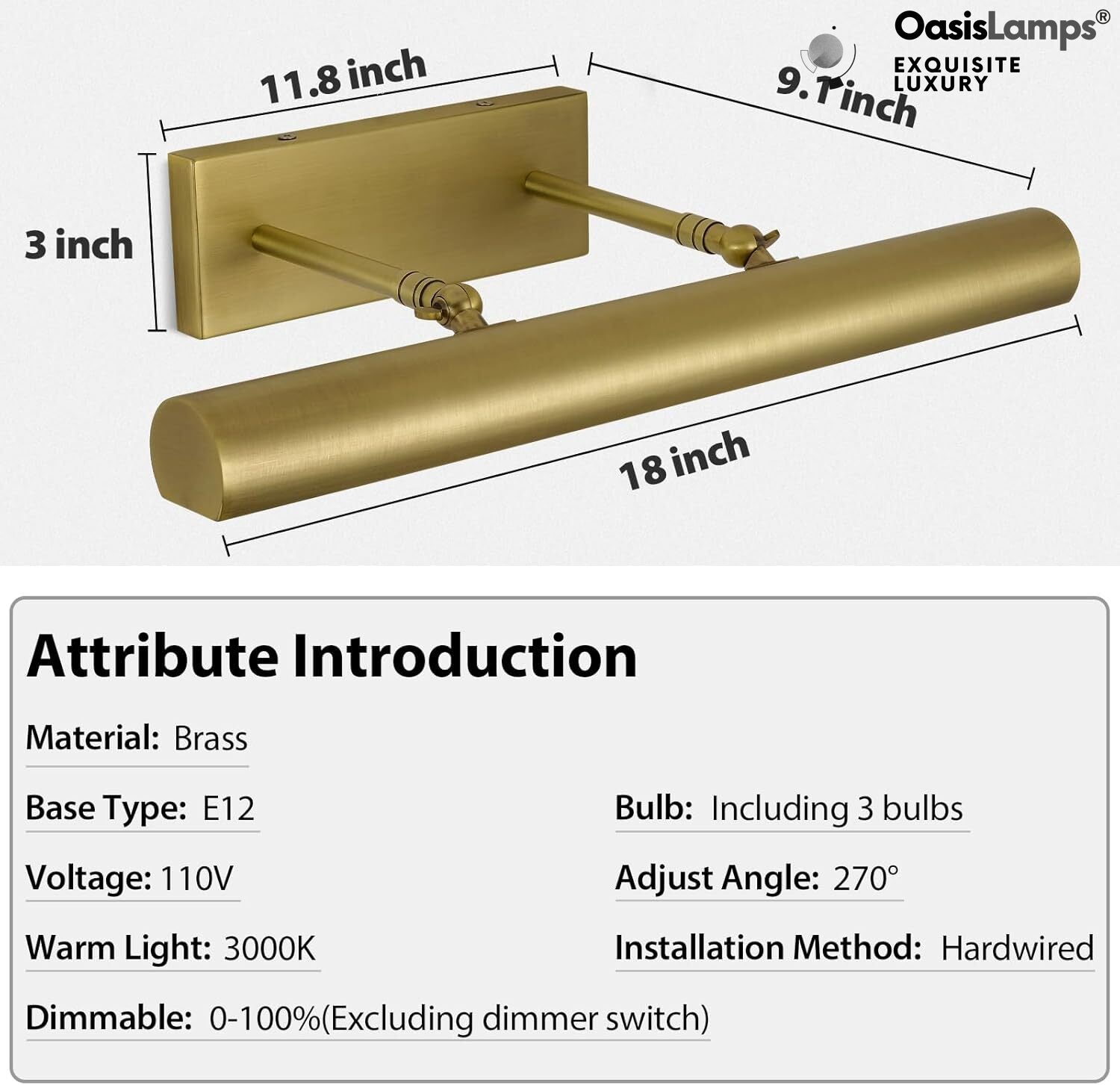 ArtGlow Picture Light Wall Sconce 18" 24" 30"W#Color_Brass,size_18"