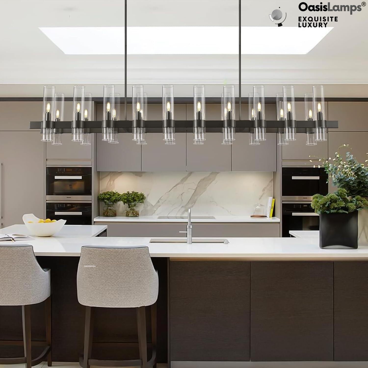 Cylora Glass Tube Rectangular Chandelier 54" 68"L#finish_black,size_68"