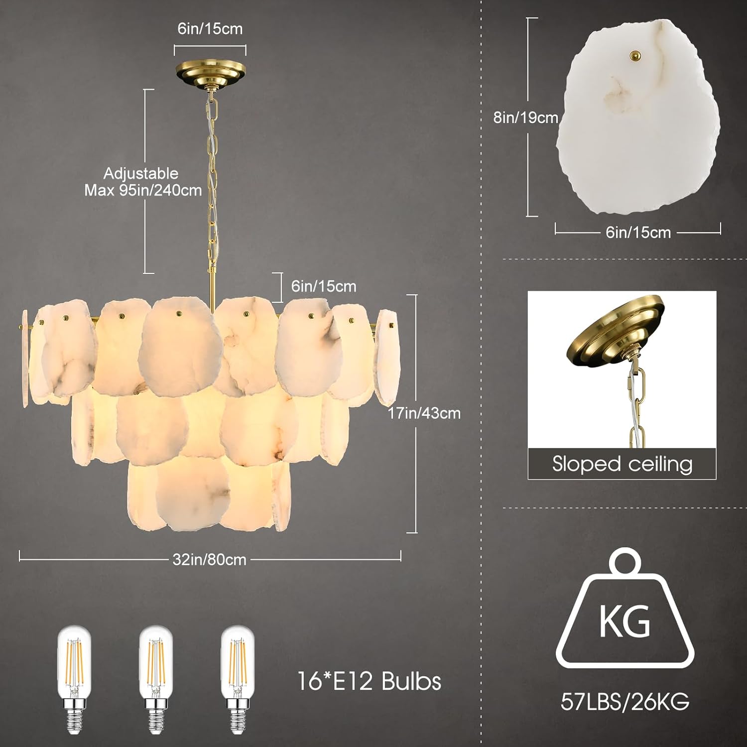 Moira Alabaster Multi-Tier Round Chandelier 32"D#Color_Brass