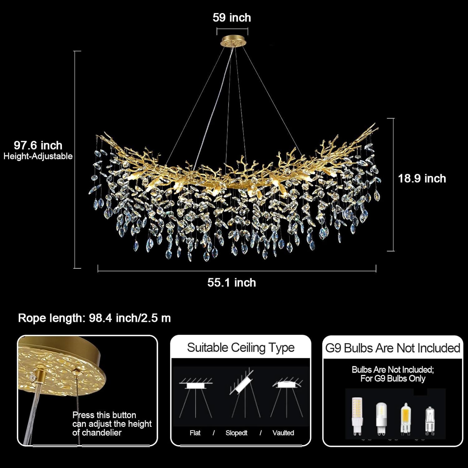 Frostleaf Cascade Tree Branch Linear Chandelier for All Rooms 55" 72"#Color_brass,Size_L-55inches