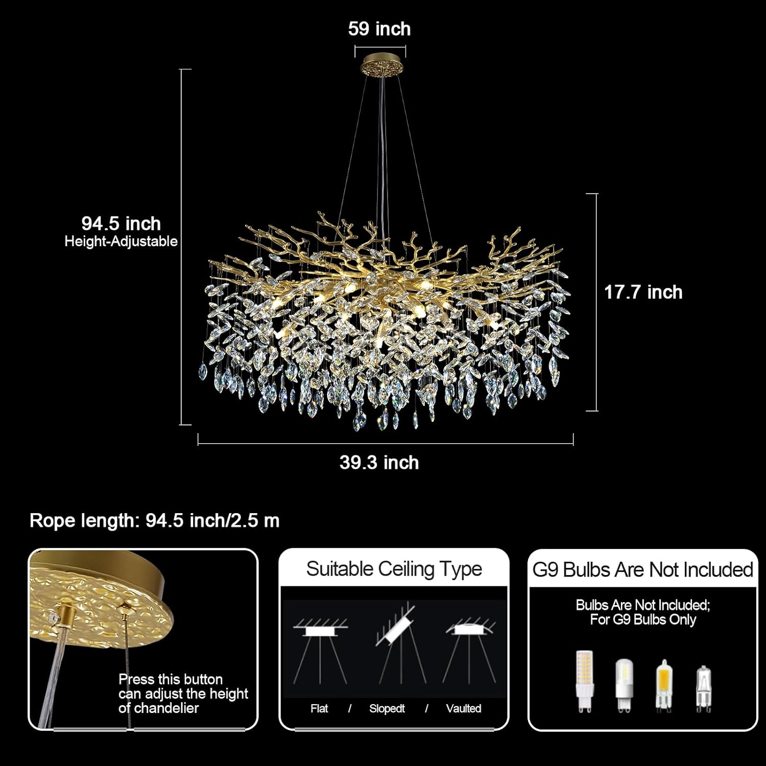 Frostleaf Cascade Branch Crystal Round Chandelier 30" 40" D#color_brass,size_D-40inches