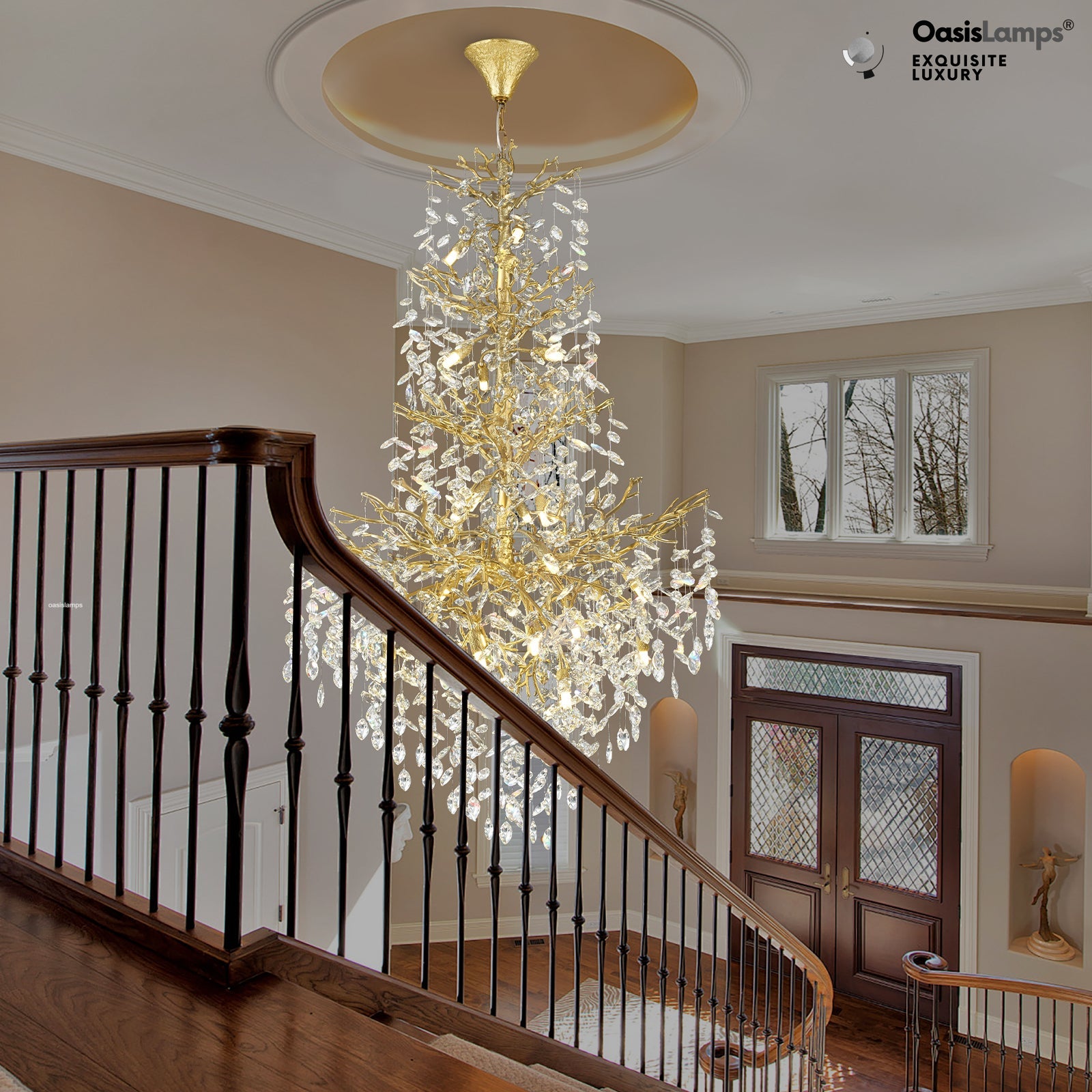 Frostleaf Cascade Grand Staircase Chandelier 61" 65"#Color_brass,Size_H61"