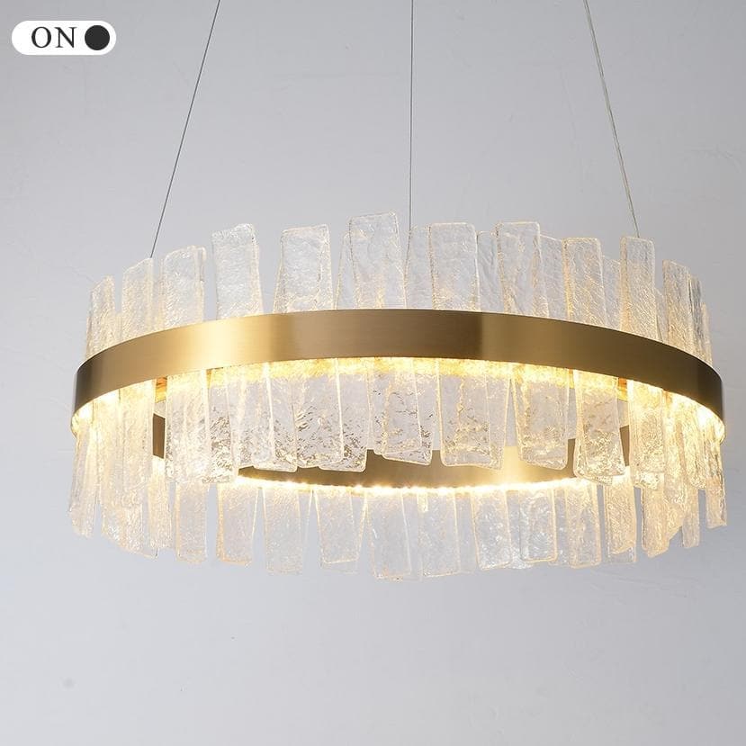 Flake Long Crystal Round Golden Lamp Body Modern Chandelier 24" 32"