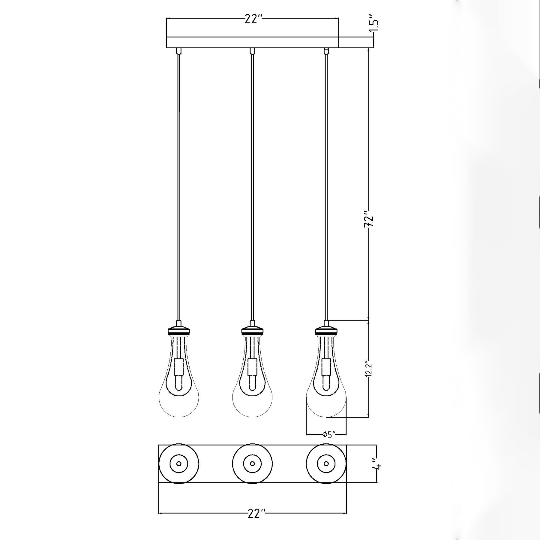 Raindrop Linear Chandelier 3 LIGHTS L 22"