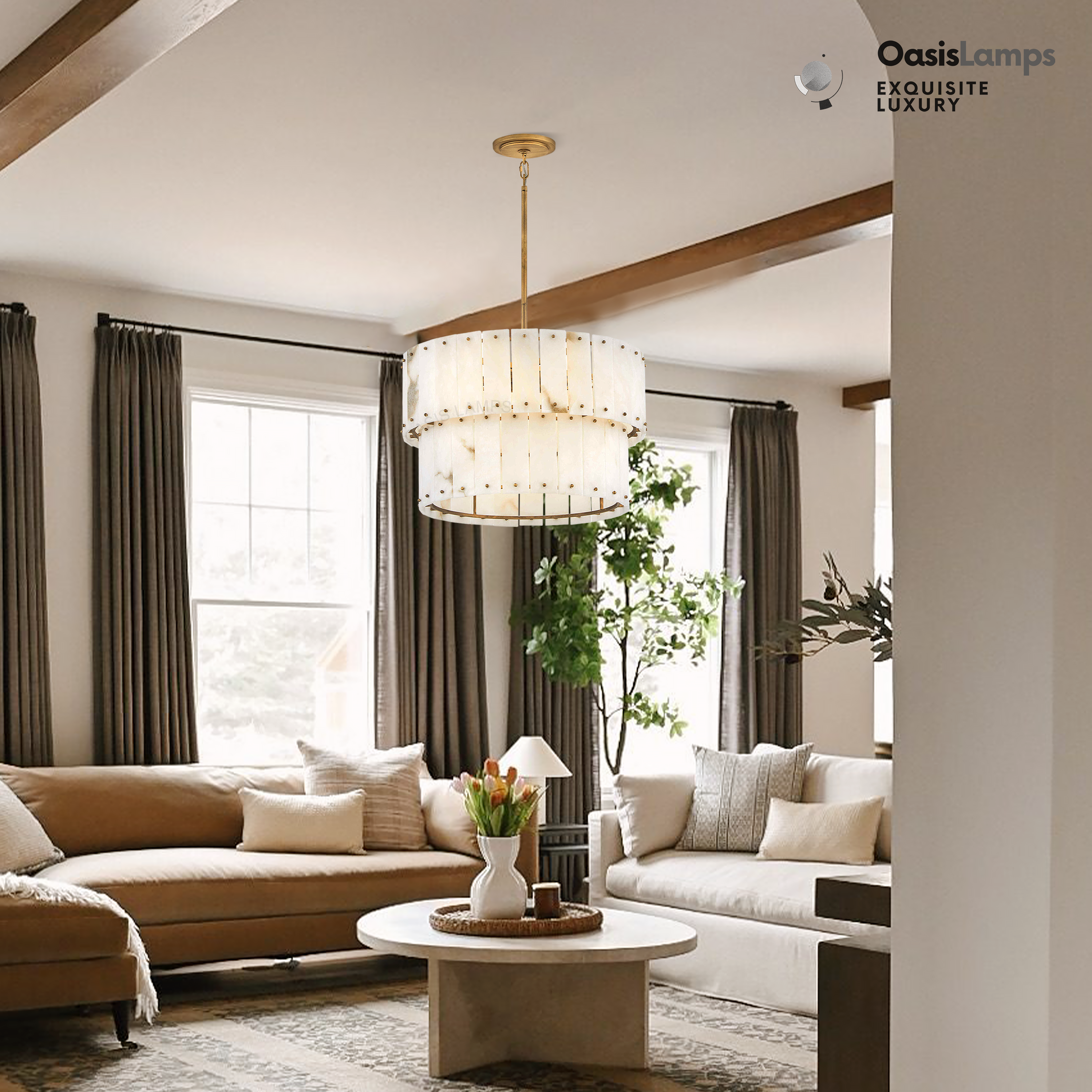 Rancho Alabaster 2-Tier Round Chandelier (Middle)