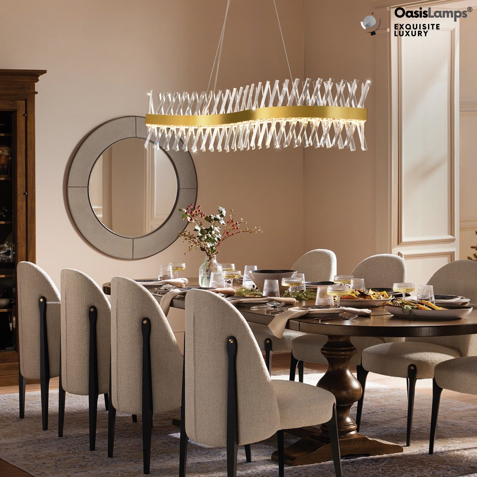 Vetro Prism Crystal Rectangular Chandelier 40" 47"L#Color_Brass,size_47"L