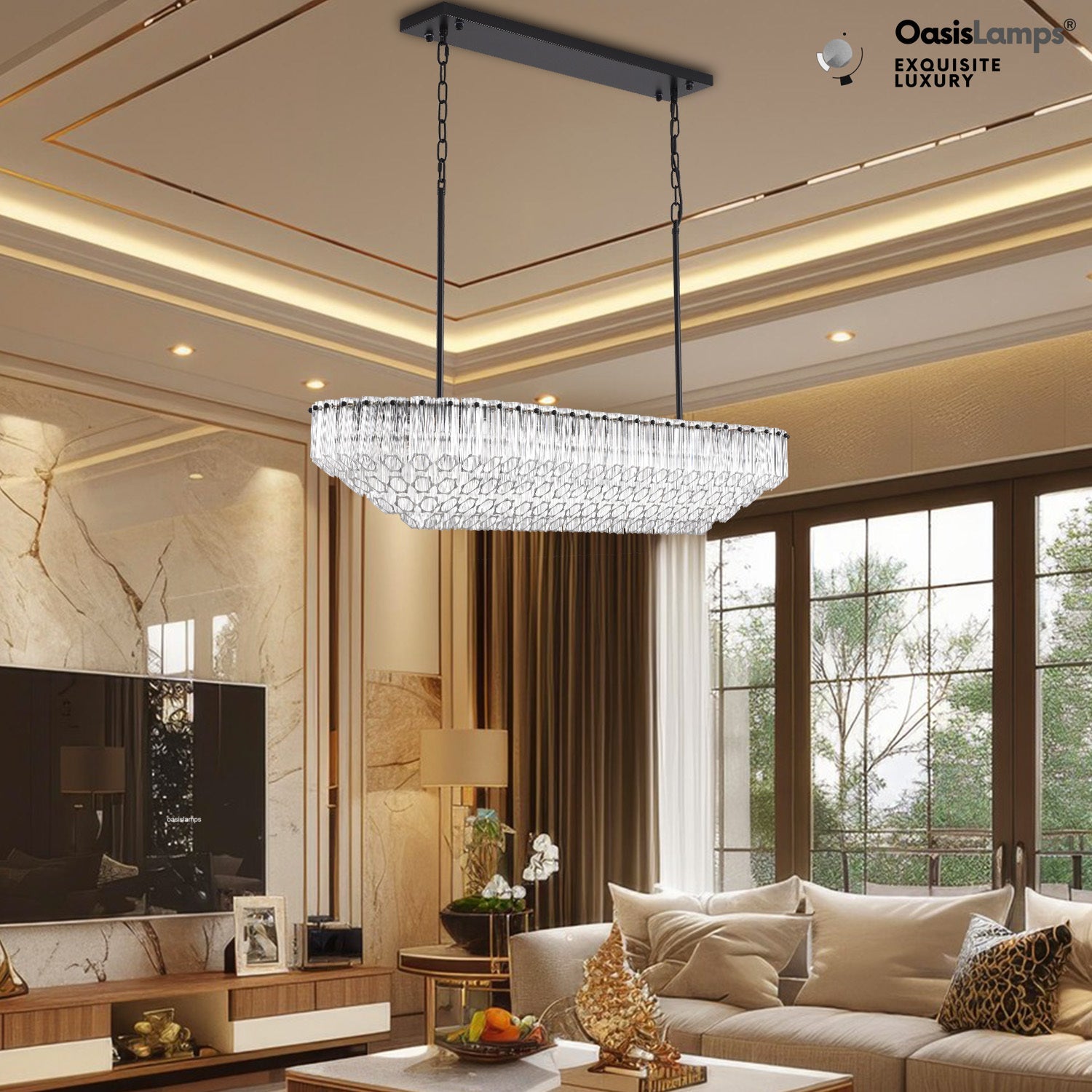 Ethereal Radiance Clear/Amber Rectangular Crystal Chandelier 43"L#glass color_clear,size_43in