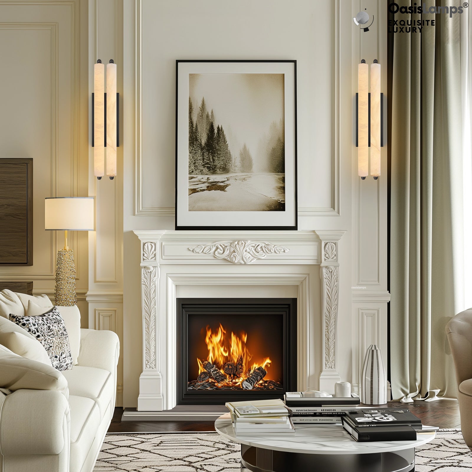 Clara Glow Alabaster Wall Sconce 19"#color_black,style_double