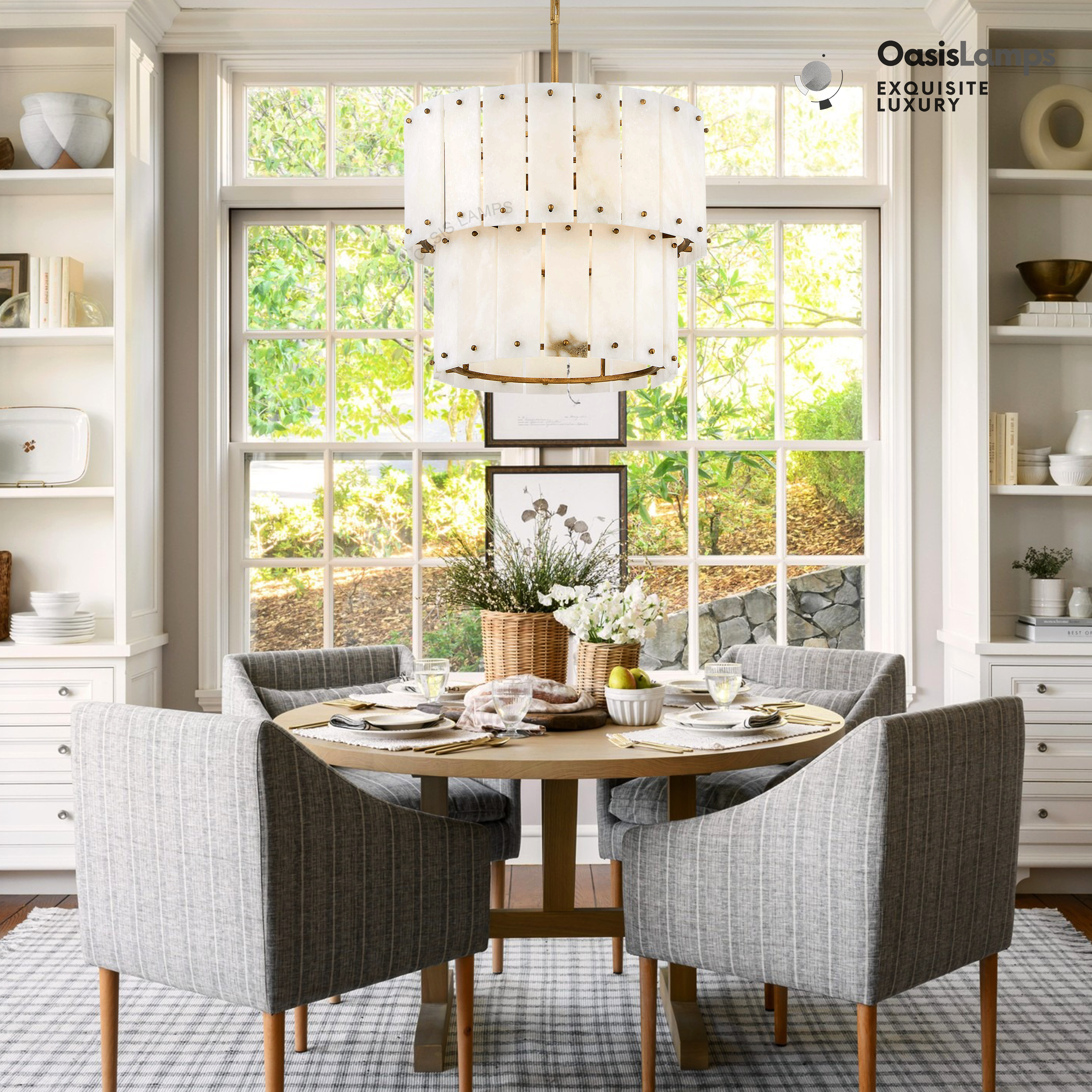 Rancho Alabaster Flake 2-Tier Round Chandelier (Small)