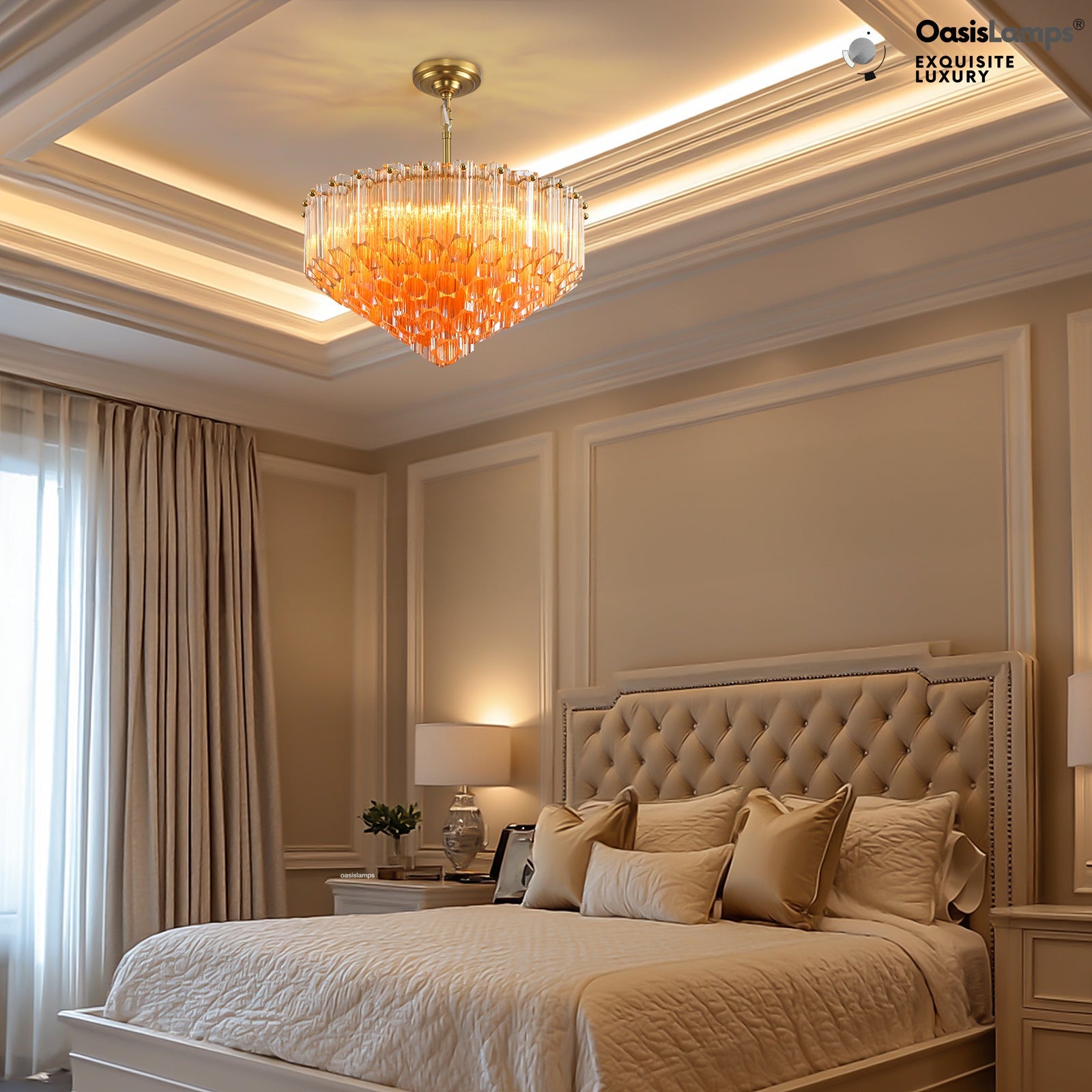 Ethereal Radiance Clear Amber Round Crystal Chandelier 14" 30"D#glass color_amber,size_14in