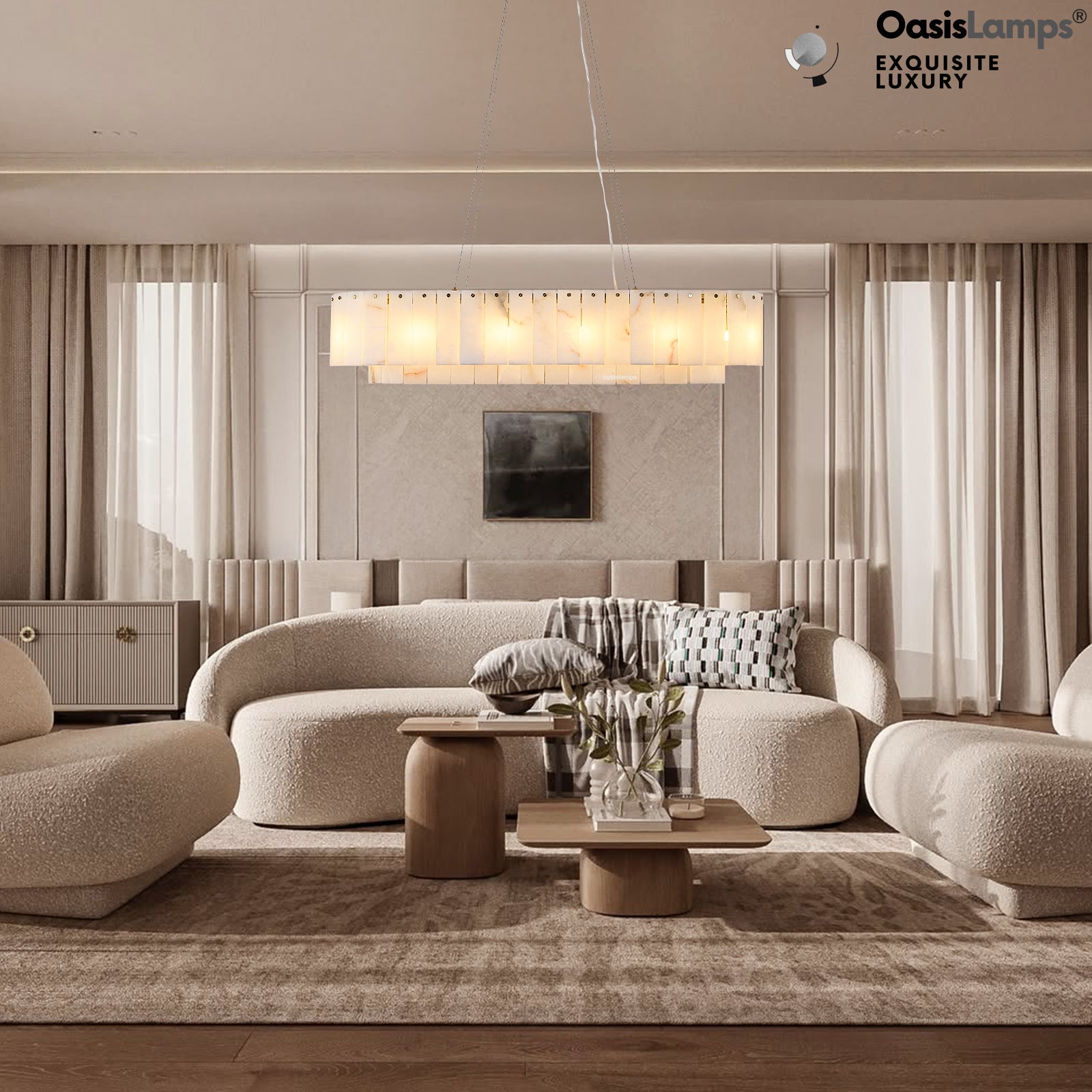 Sawyer Alabaster Rectangle Chandelier 40" 54"L#Color_Brass,size_40"