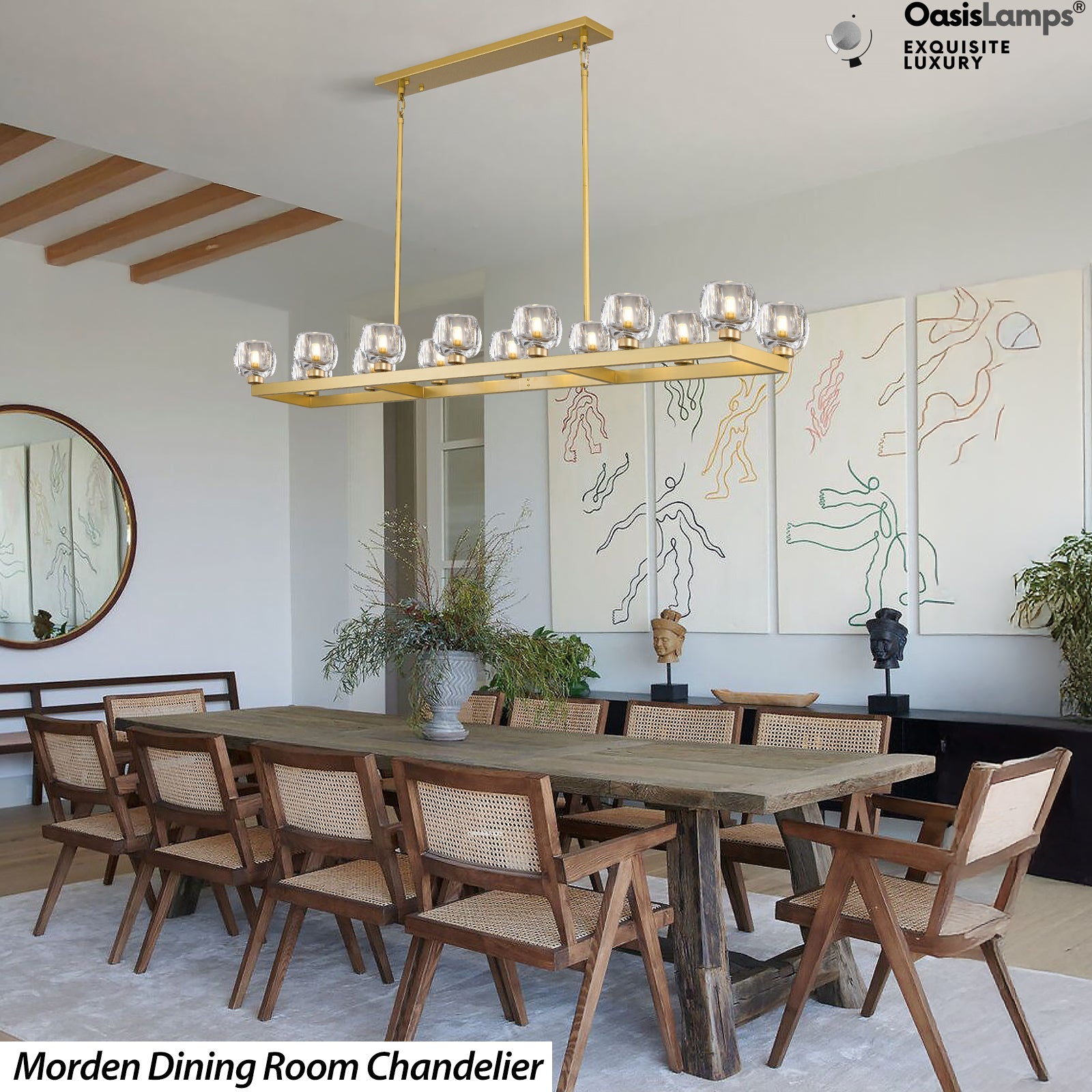 Vellum Rectangular Chandelier 59" 68"L#color_Brass,size_68"-Rectangular