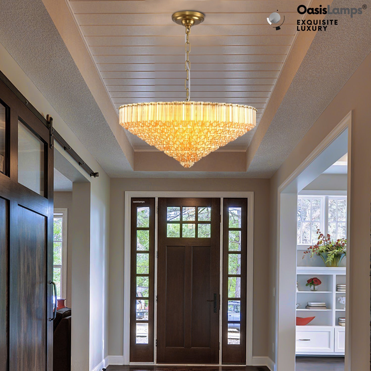 Ethereal Radiance Clear Amber Round Crystal Chandelier 14" 30"D#glass color_amber,size_30in