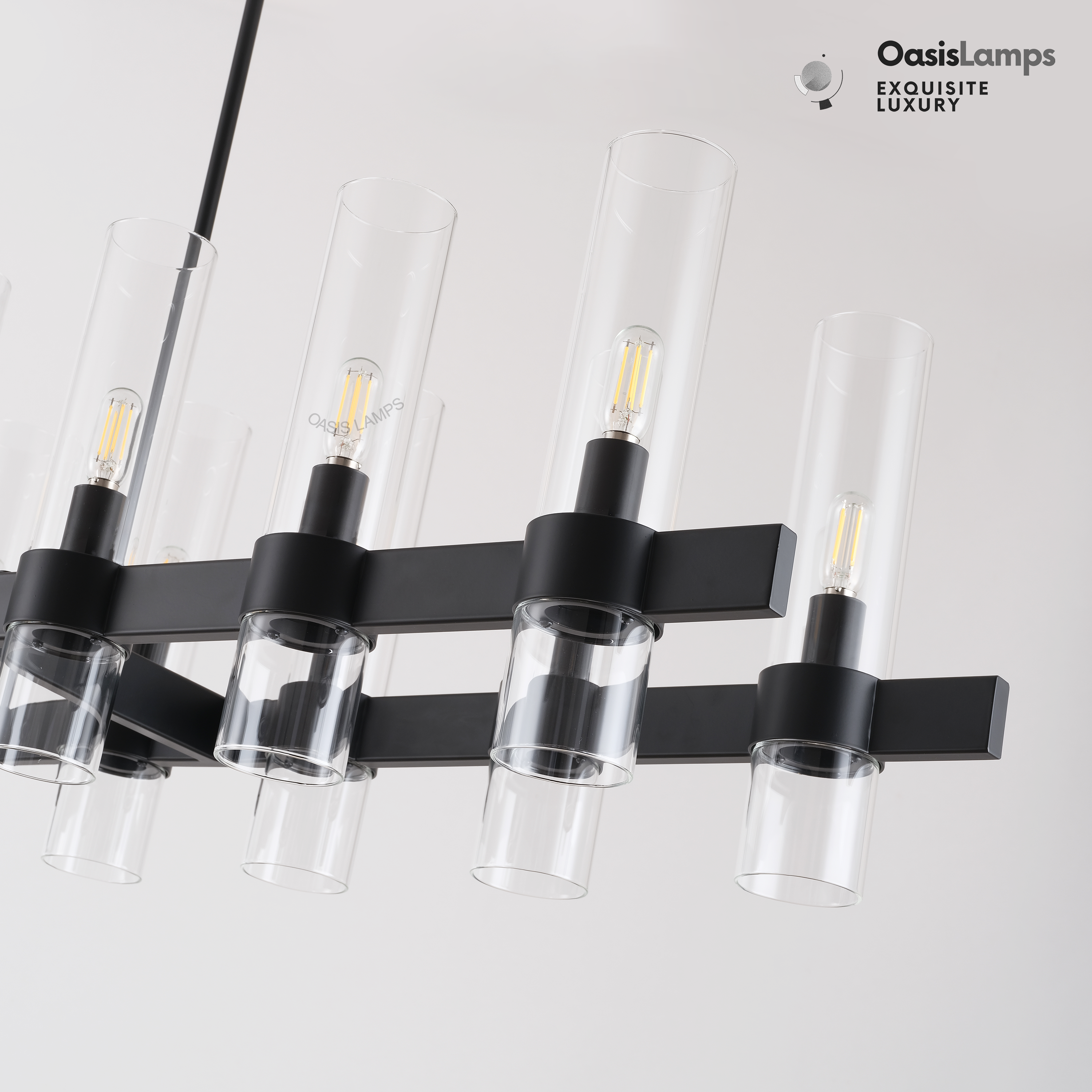 Cylora Glass Tube Rectangular Chandelier 54" 68"L#finish_black