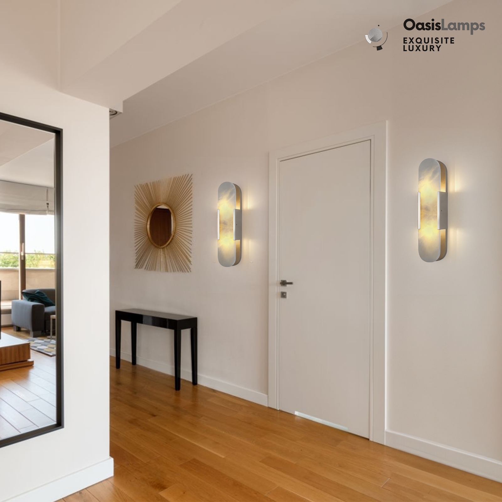 OpalEdge Oval Alabaster Wall Sconces 13.8" 19.7"H#Color_silver,size_19.7" H-1 Pack