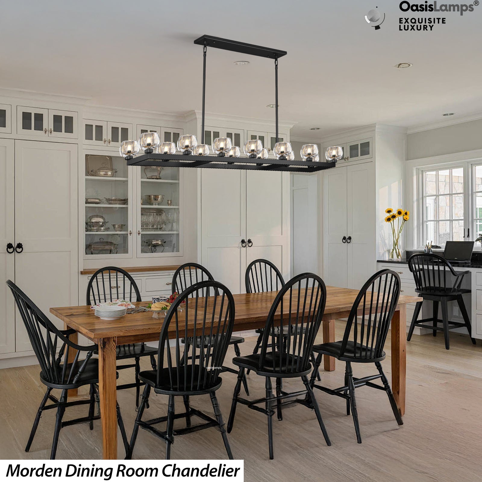 Vellum Rectangular Chandelier 59" 68"L#color_Black,size_68"-Rectangular