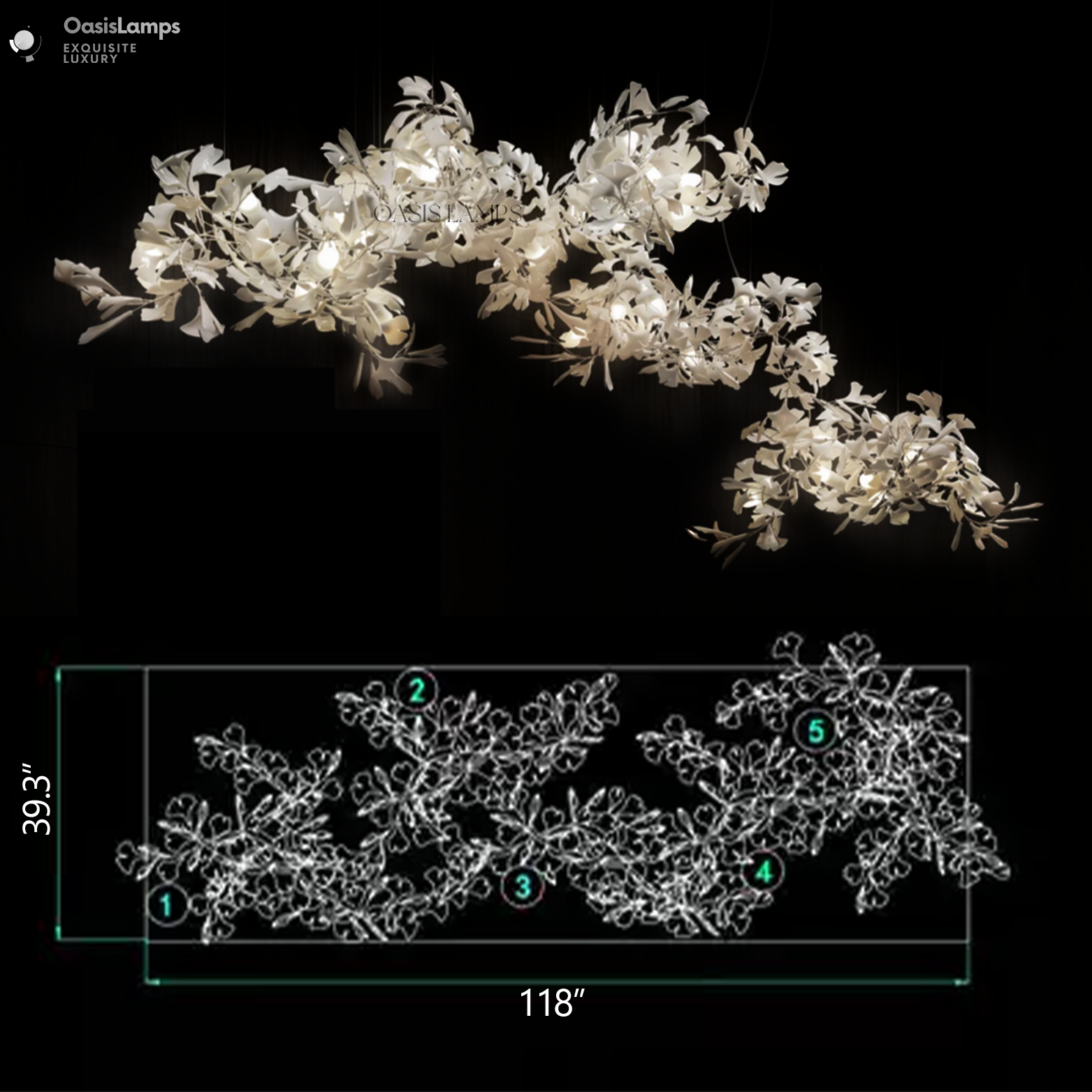 Ceramic Ginkgo Luxury Bloomwave Length Chandelier L59" L108" L118" L130"#size_L118" * H39.3"