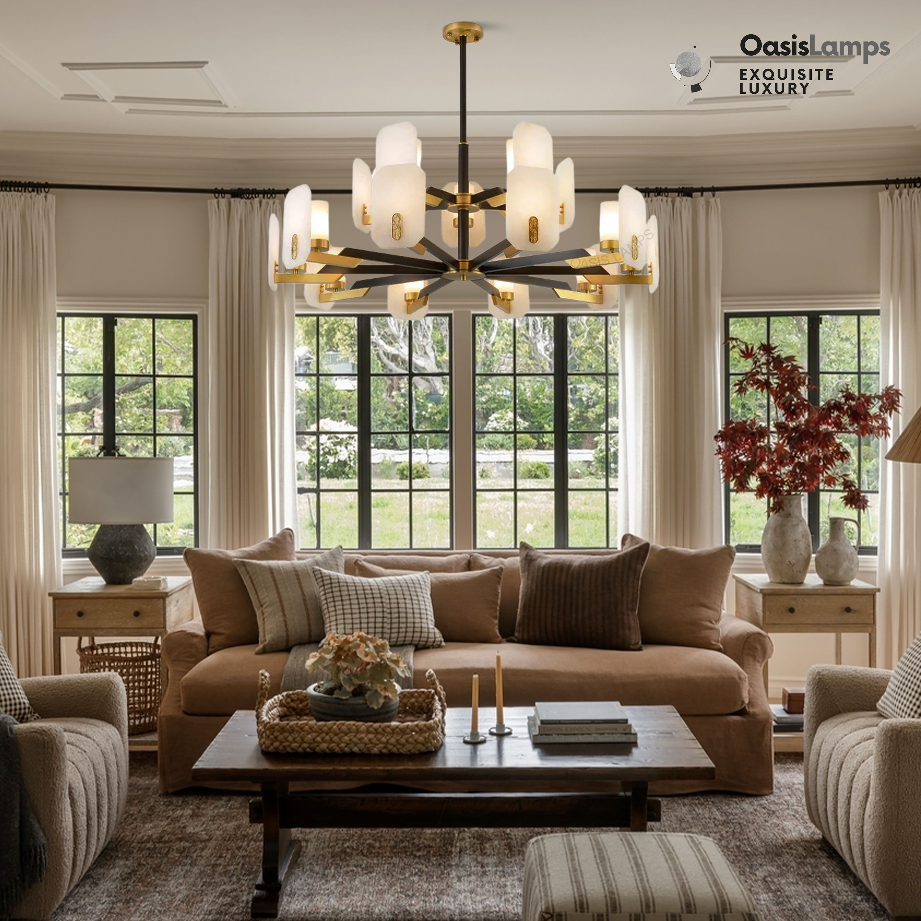 Janina Alabaster Flake Round chandelier#Size_10+5-Lights 40"D