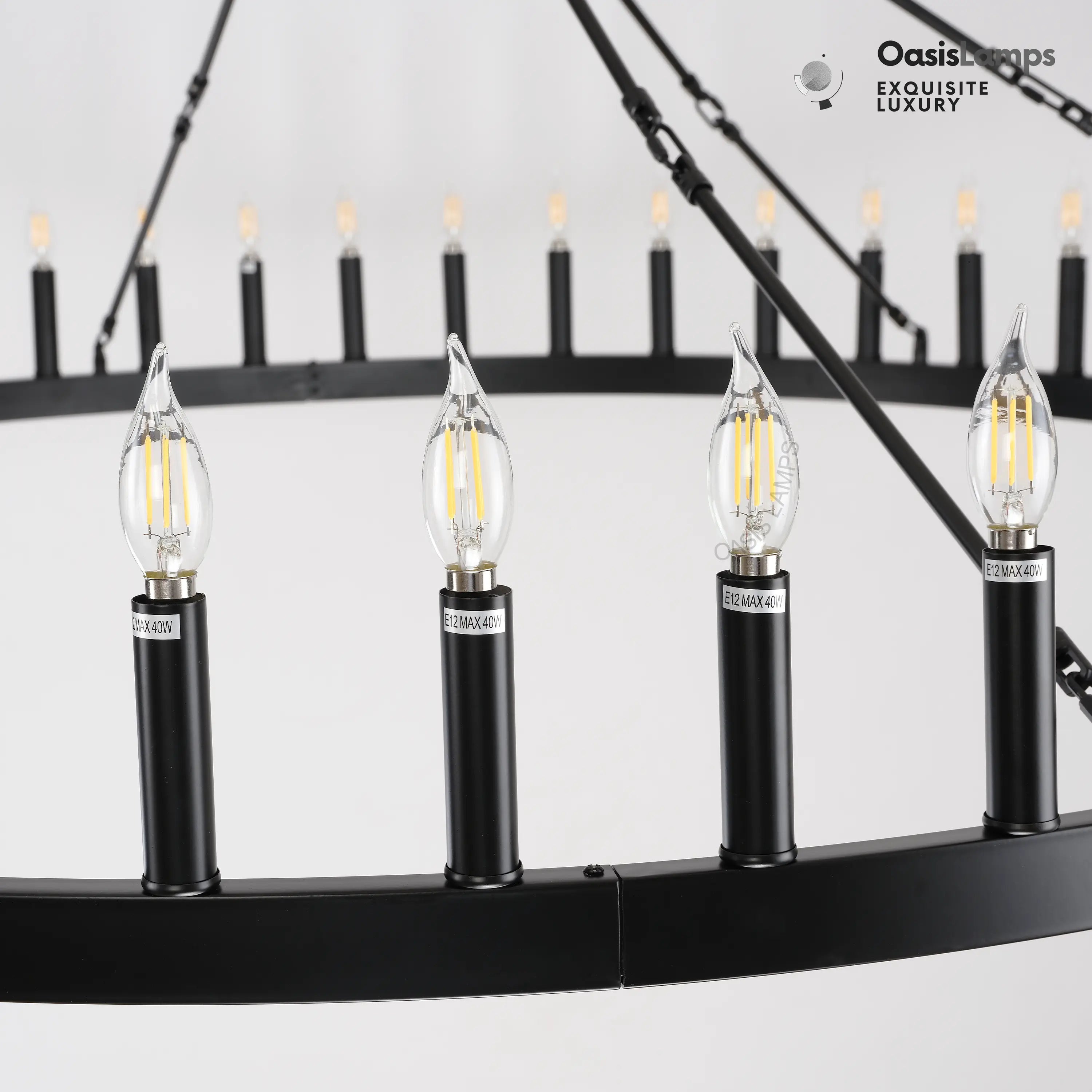 Wagon Wheel Candle Round Chandelier 64"#Color_Black