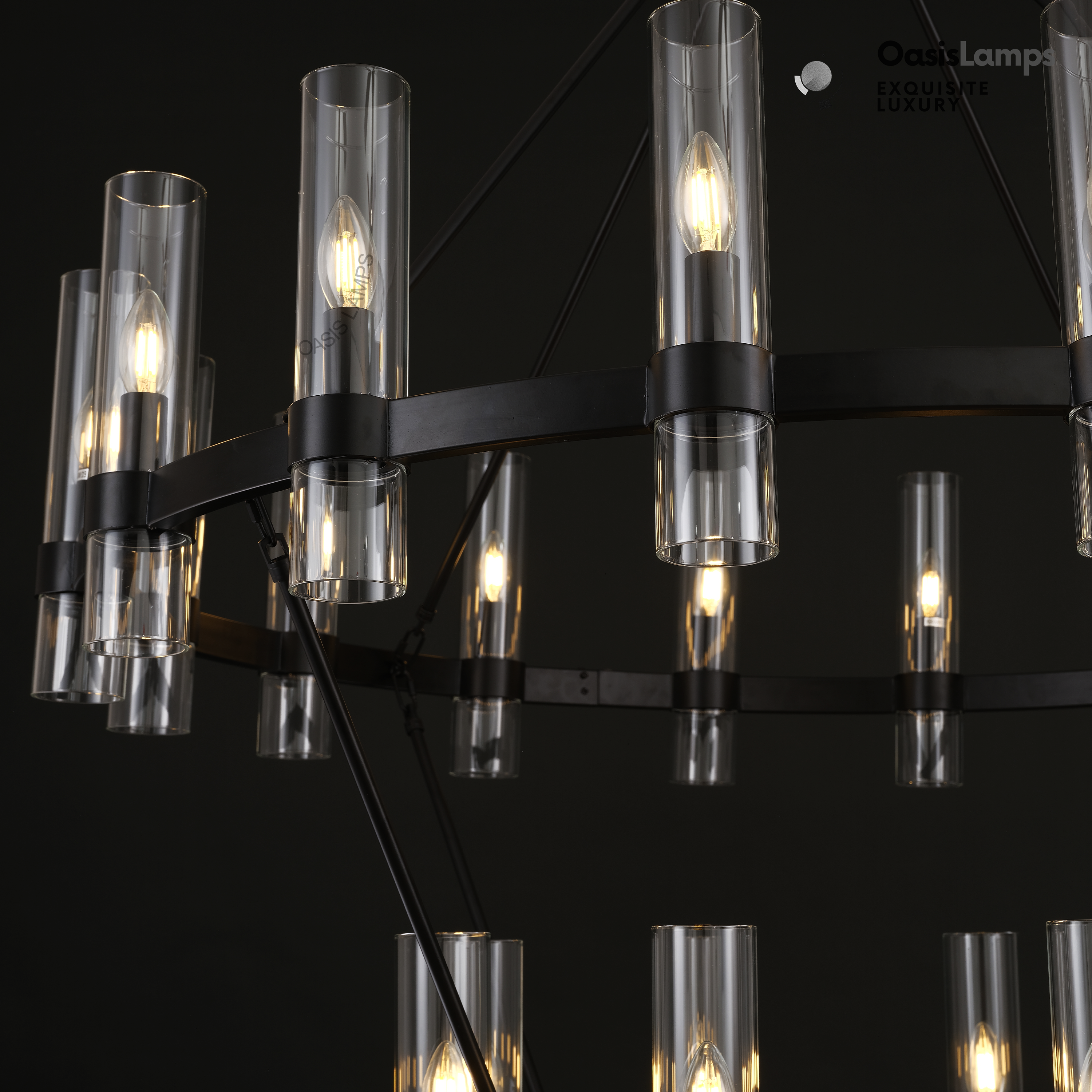 Cylora 2-Tier Glass Tube Round Chandelier 48" 60"D#finish_black