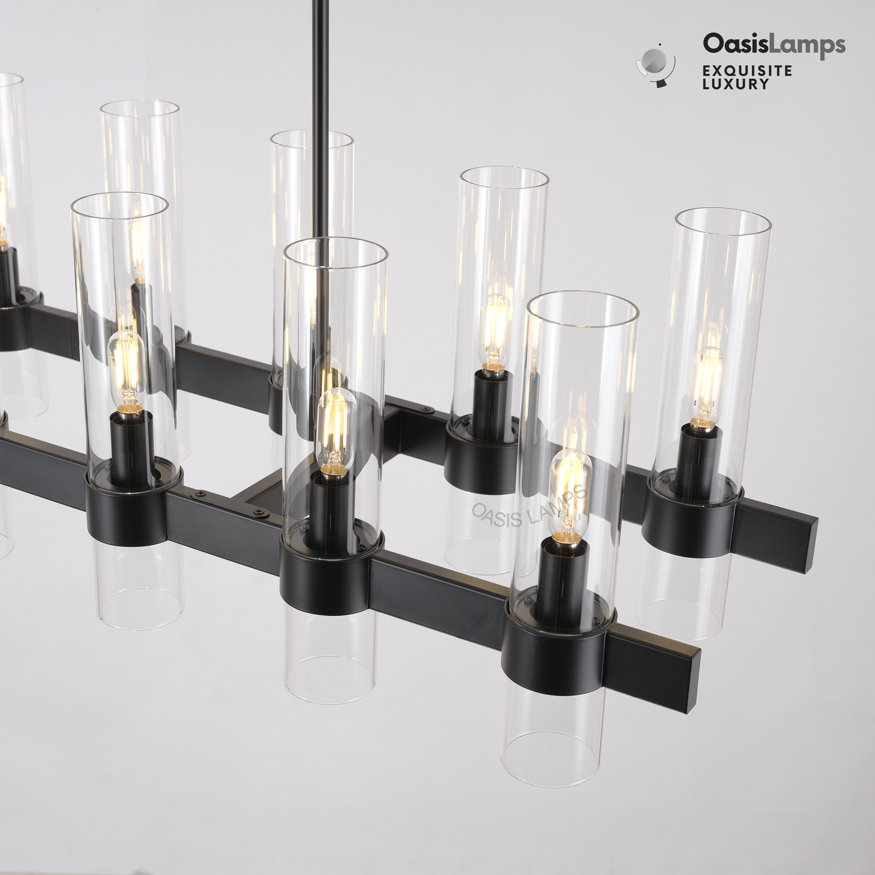 Cylora Glass Tube Rectangular Chandelier 54" 68"L#finish_black
