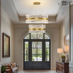 Vetro Prism Crystal 2-Tier Chandelier 31.5" 40" L#Color_Brass,size_D31.5"+D23.6"