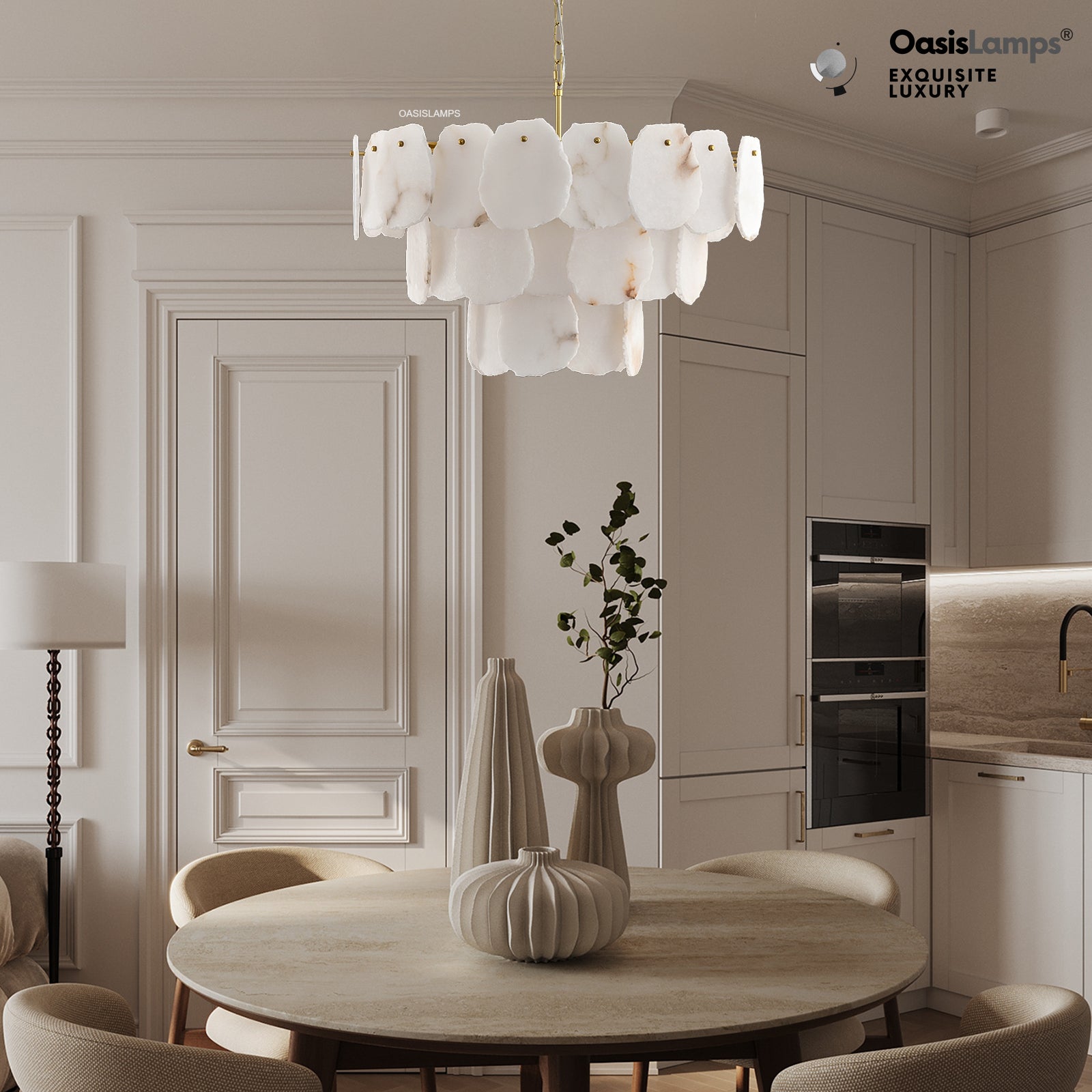 Moira Alabaster Multi-Tier Round Chandelier 32"D#Color_Brass