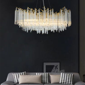 Clea Round Gold Clear Crystal Tube Branch Chandelier For Living Room