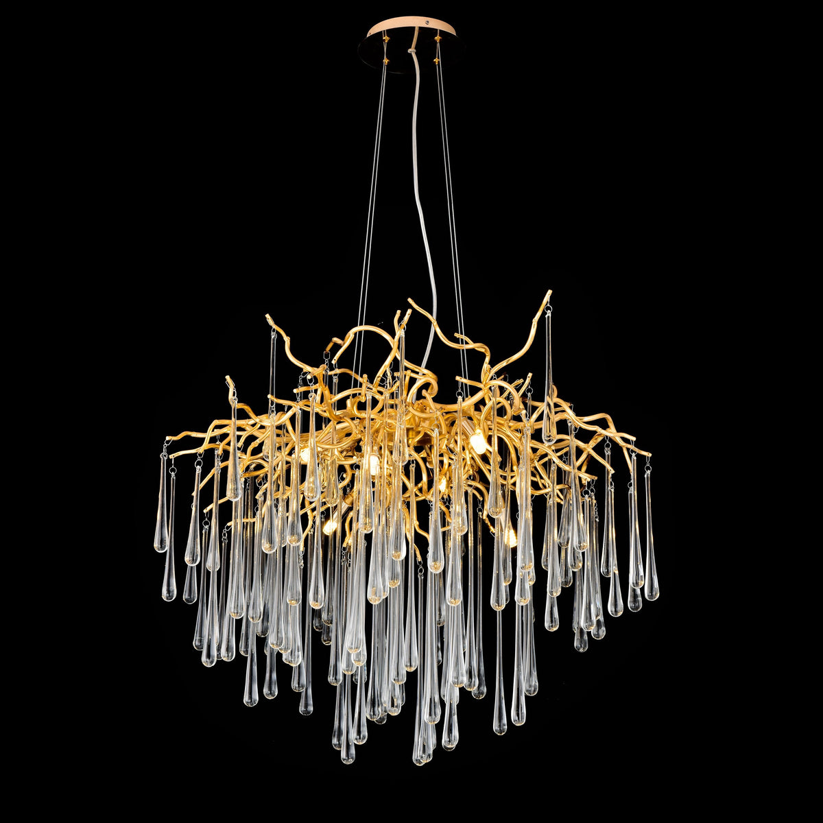 Lucio Branch Brass Round Teardrop Chandelier