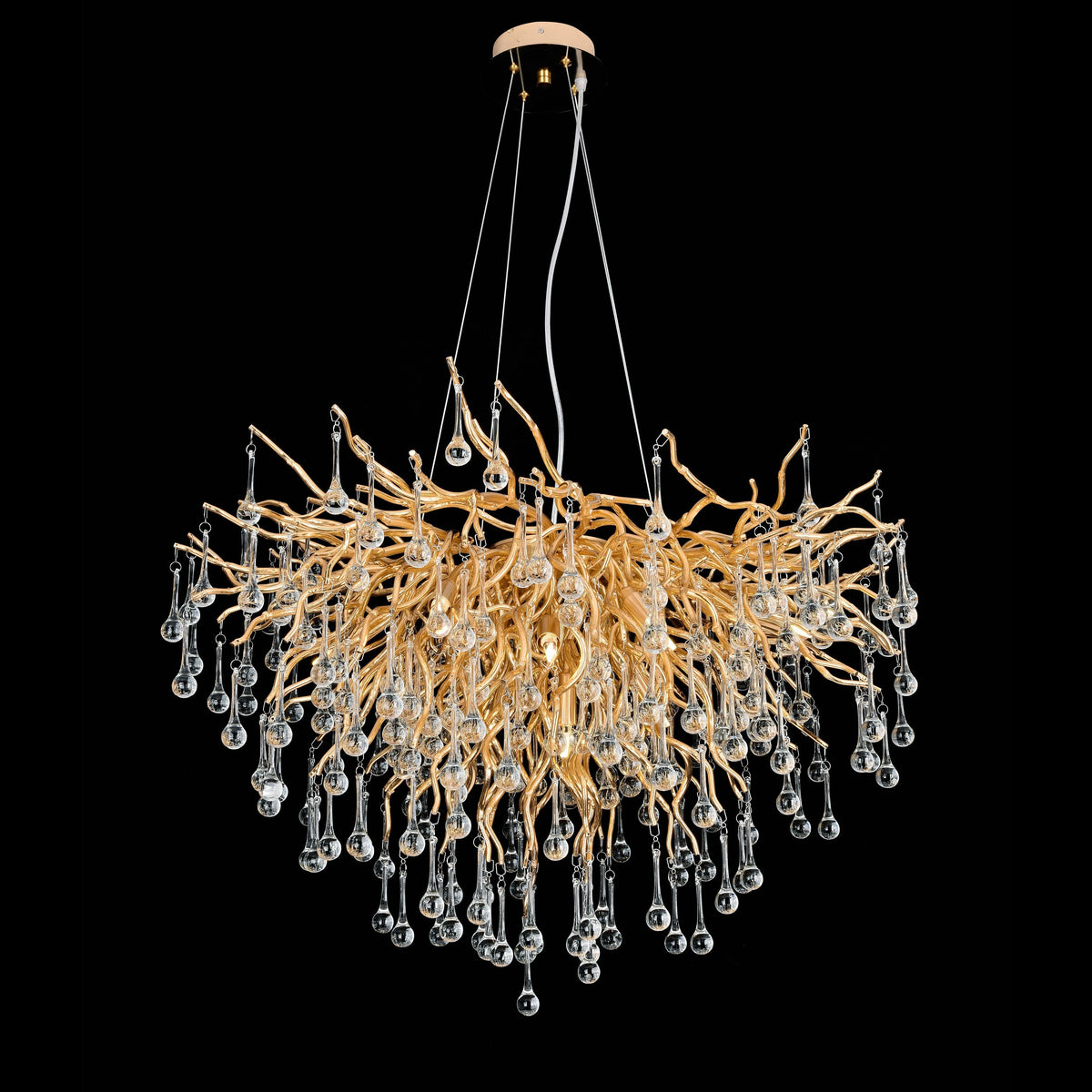 Lio Branch Brass Round Teardrop Chandelier