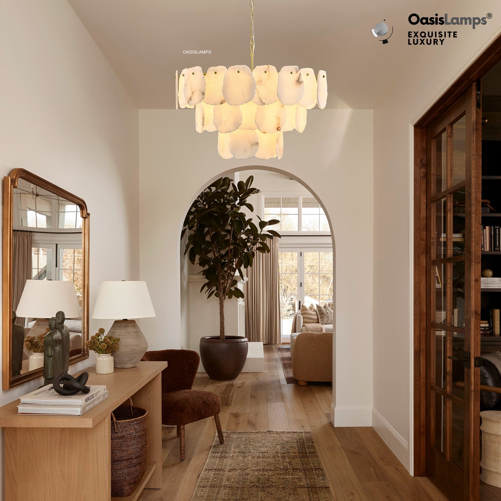 Moira Alabaster Multi-Tier Round Chandelier 32"D#Color_Brass