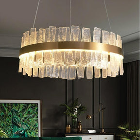 Flake Long Crystal Round Golden Lamp Body Modern Chandelier 24" 32"