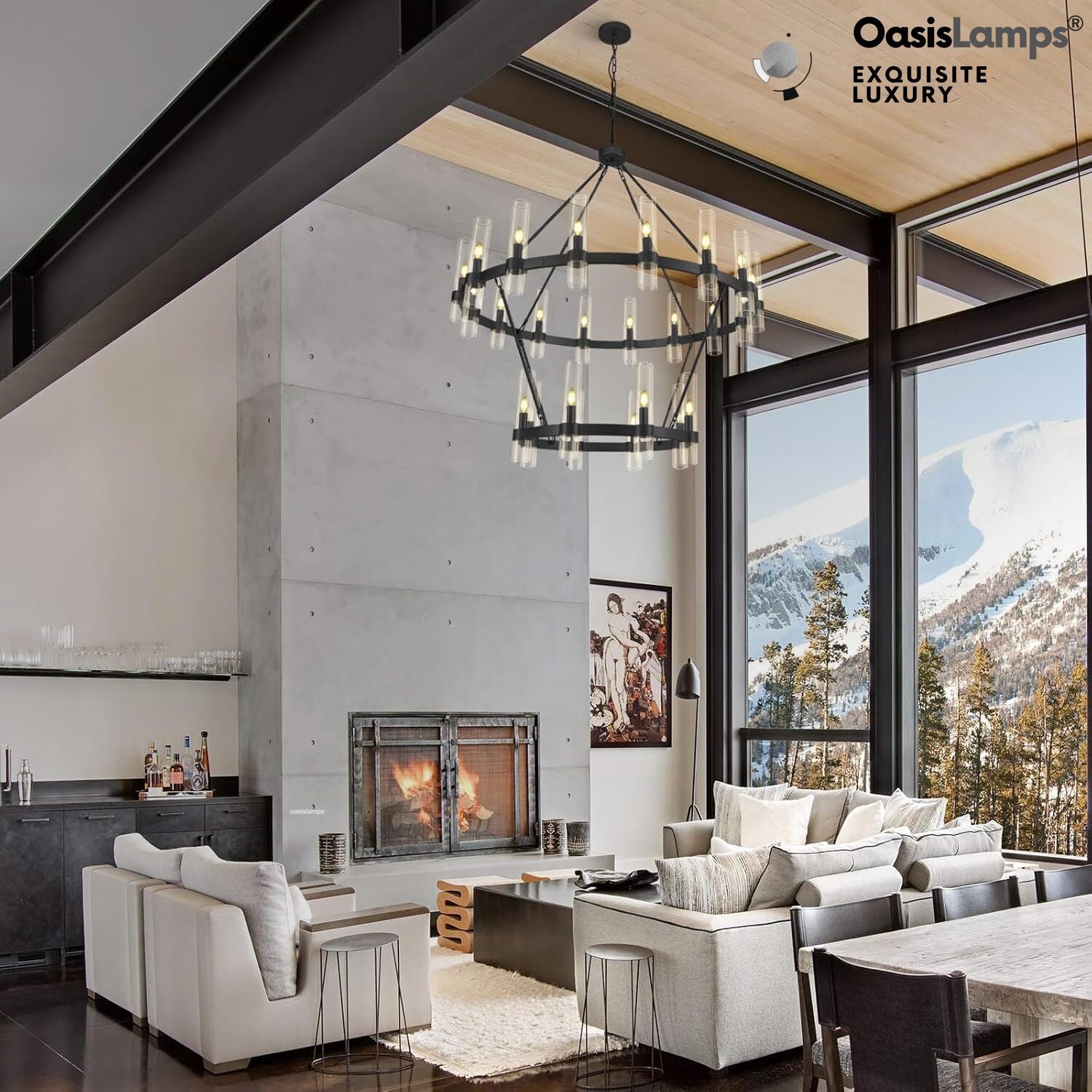 Cylora 2-Tier Glass Tube Round Chandelier 48" 60"D#finish_black,size_60"