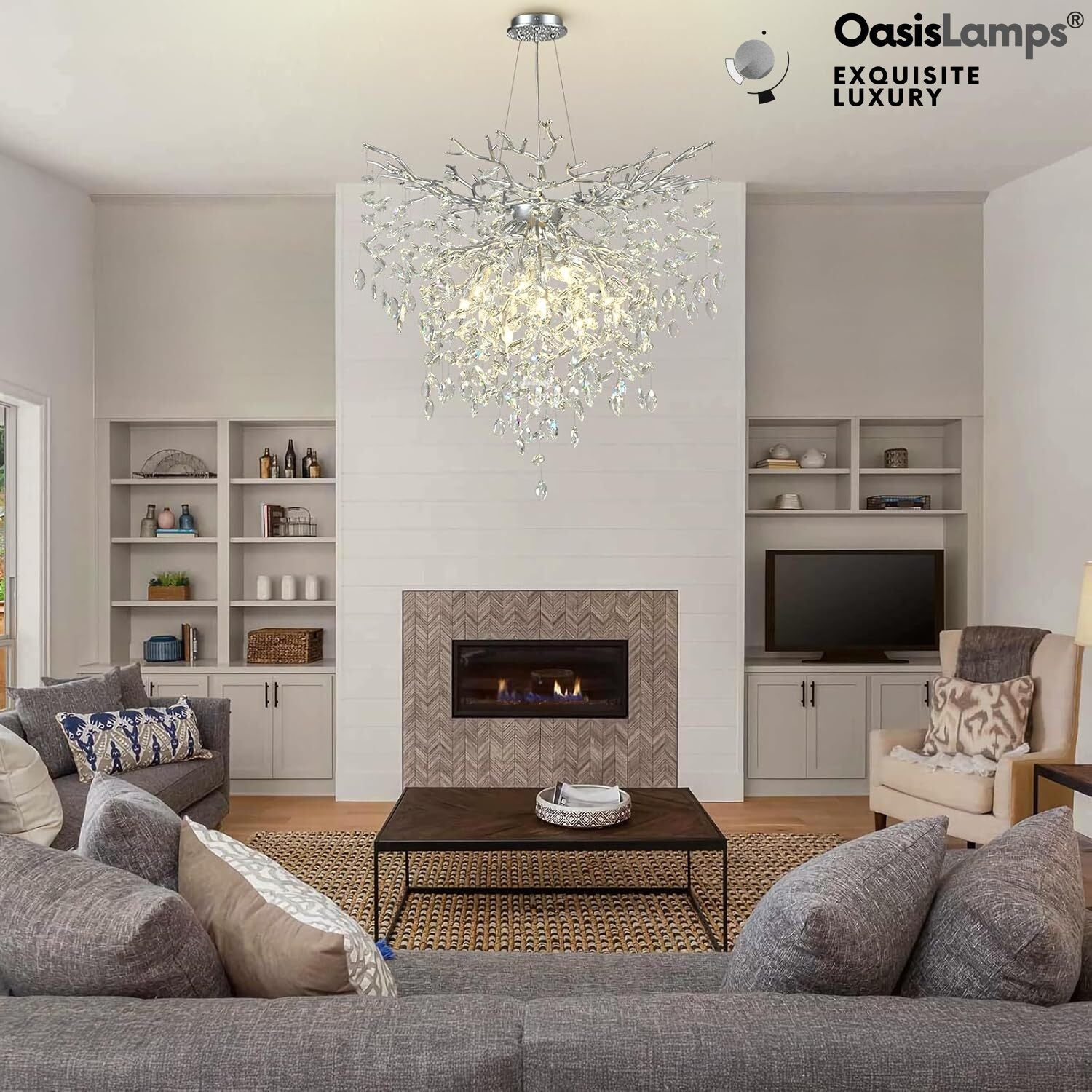 Frostleaf Grand Cascade Branches Chandelier 21'' 24" 32" 40"D#finish_silver,size_32"