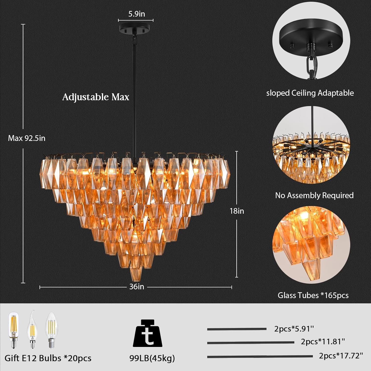 Celestial Drop Crystal Glass Chandelier 36"#color_black